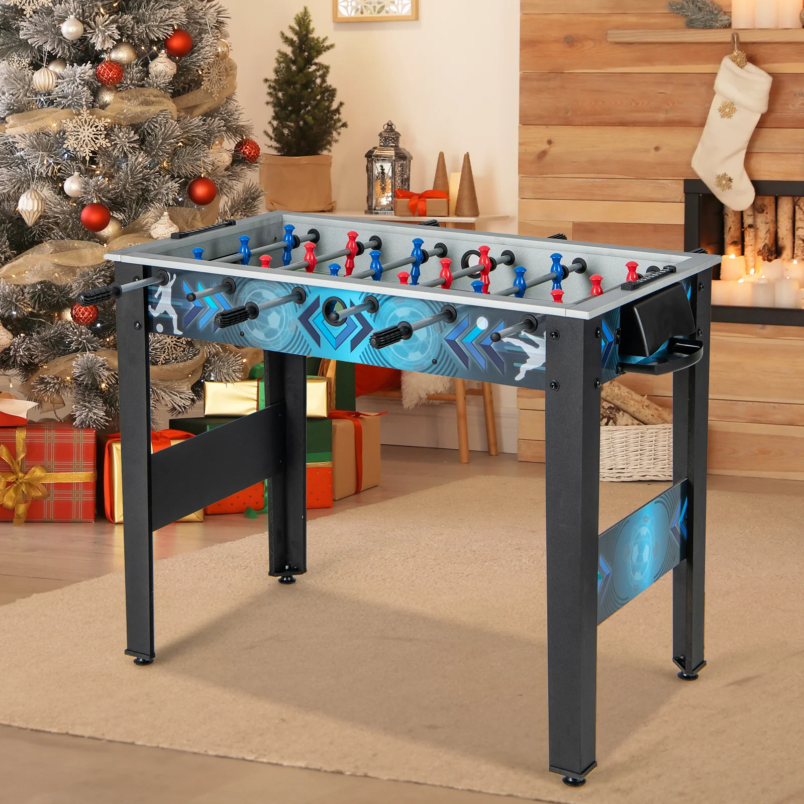 Goplus Foosball Table, Freestanding Soccer Table Game with 2 Footballs - Image 3