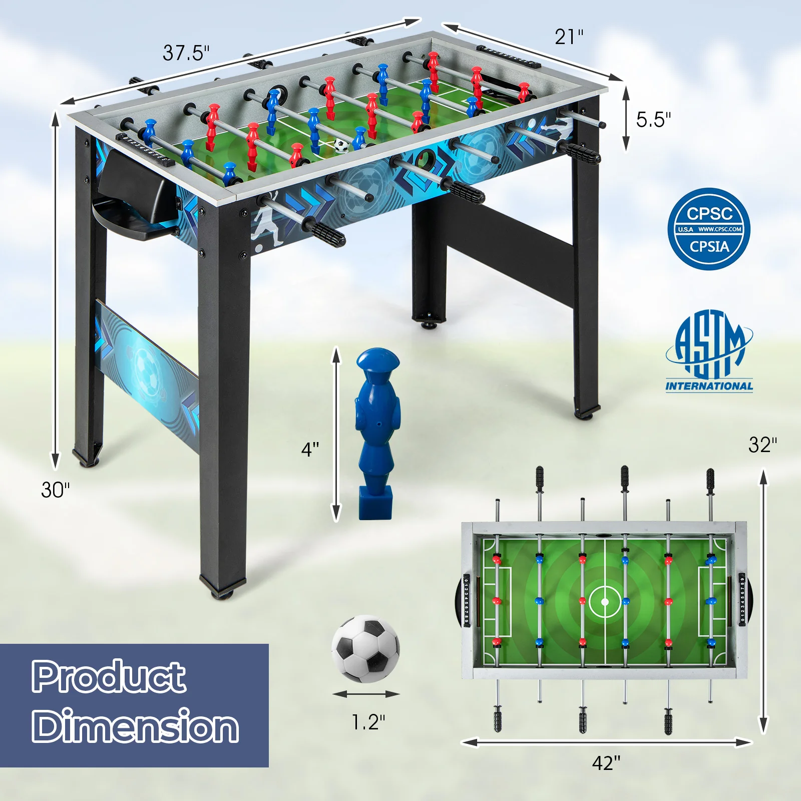 Goplus Foosball Table, Freestanding Soccer Table Game with 2 Footballs - Image 4