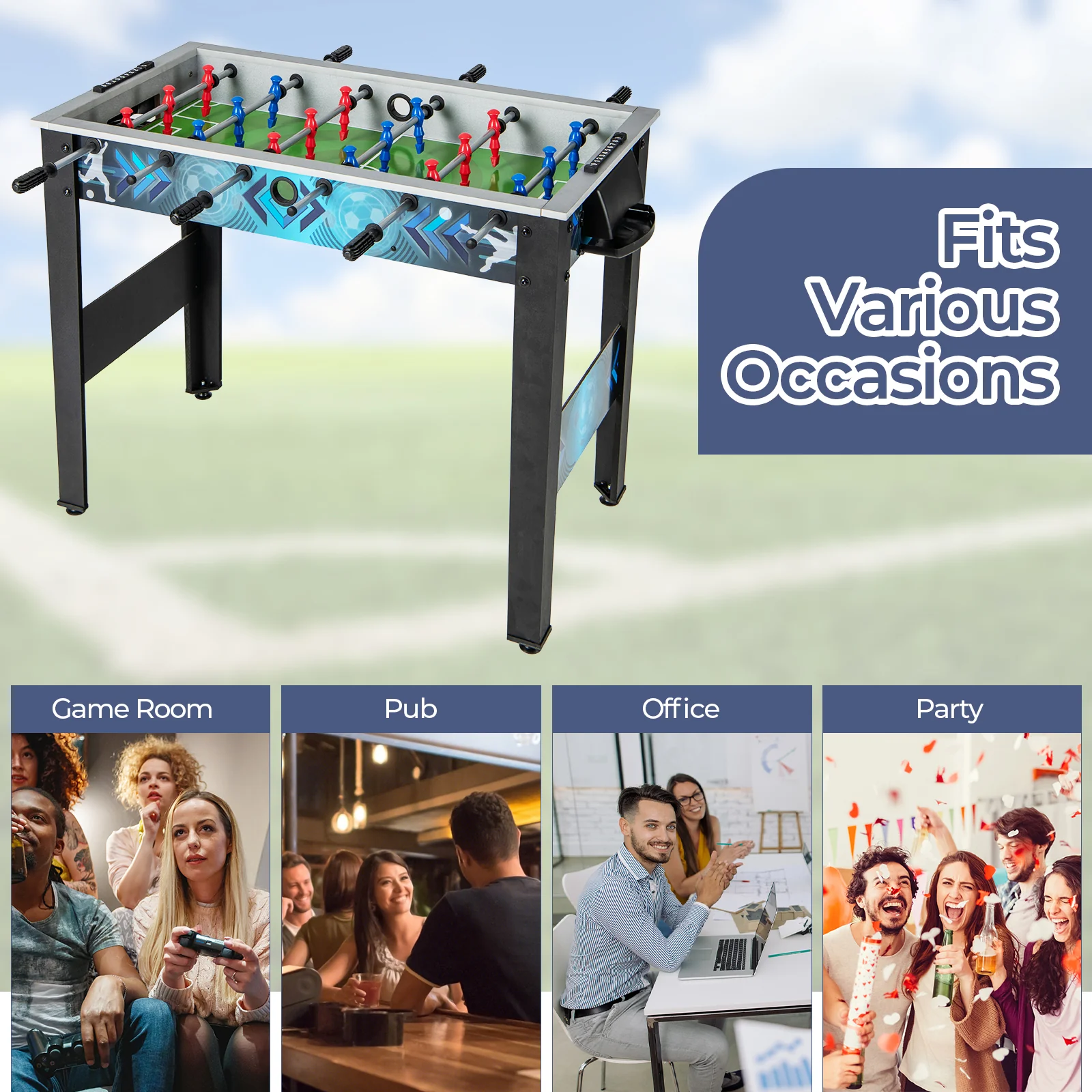 Goplus Foosball Table, Freestanding Soccer Table Game with 2 Footballs - Image 5