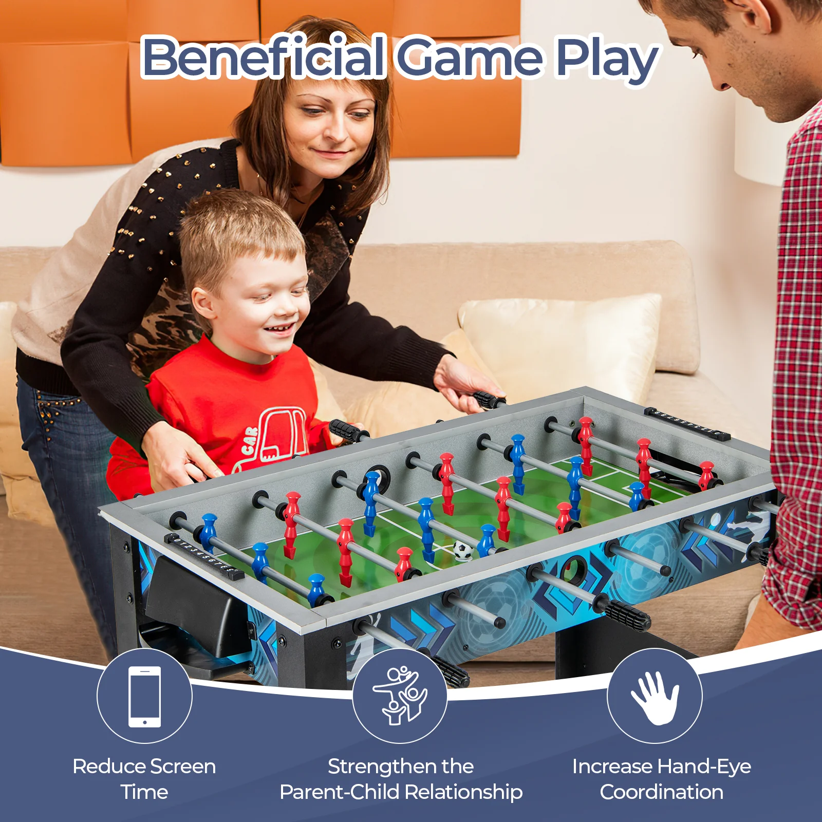 Goplus Foosball Table, Freestanding Soccer Table Game with 2 Footballs - Image 6