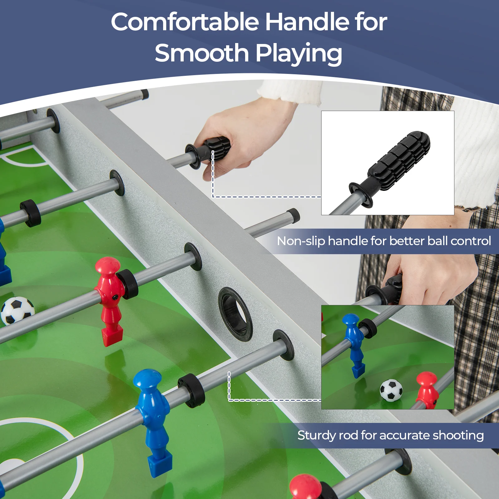 Goplus Foosball Table, Freestanding Soccer Table Game with 2 Footballs - Image 7