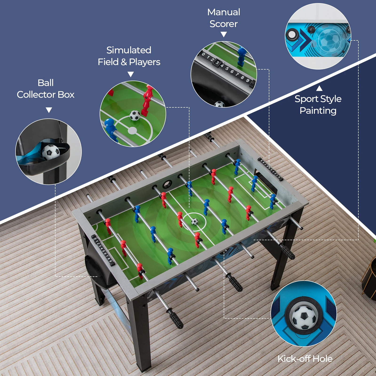 Goplus Foosball Table, Freestanding Soccer Table Game with 2 Footballs - Image 9