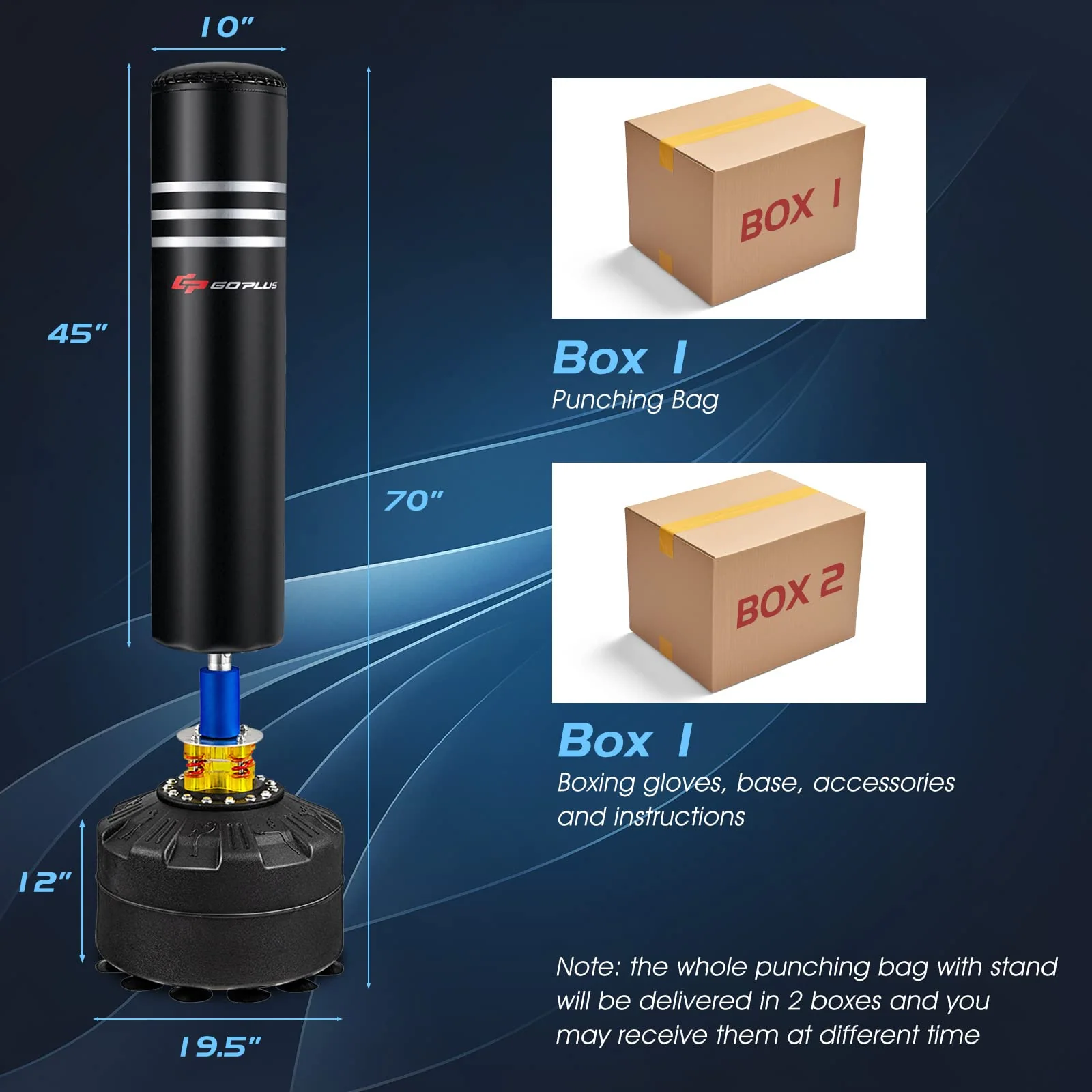 Goplus Freestanding Punching Bag 70", 220lbs Heavy Boxing Bag with Gloves, Shock Absorber, 12 Suction Cup Base - Image 6