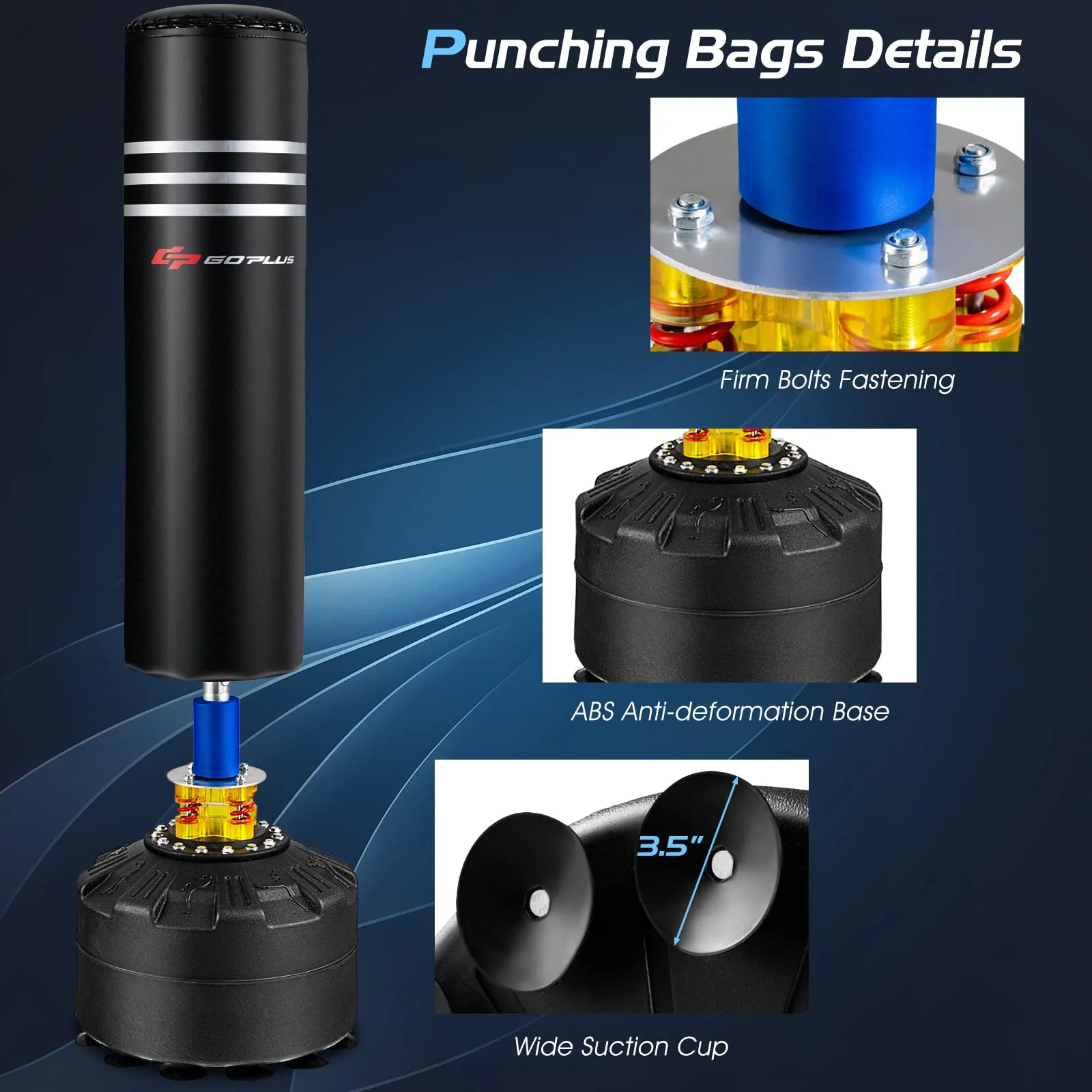 Goplus Freestanding Punching Bag 70", 220lbs Heavy Boxing Bag with Gloves, Shock Absorber, 12 Suction Cup Base - Image 7