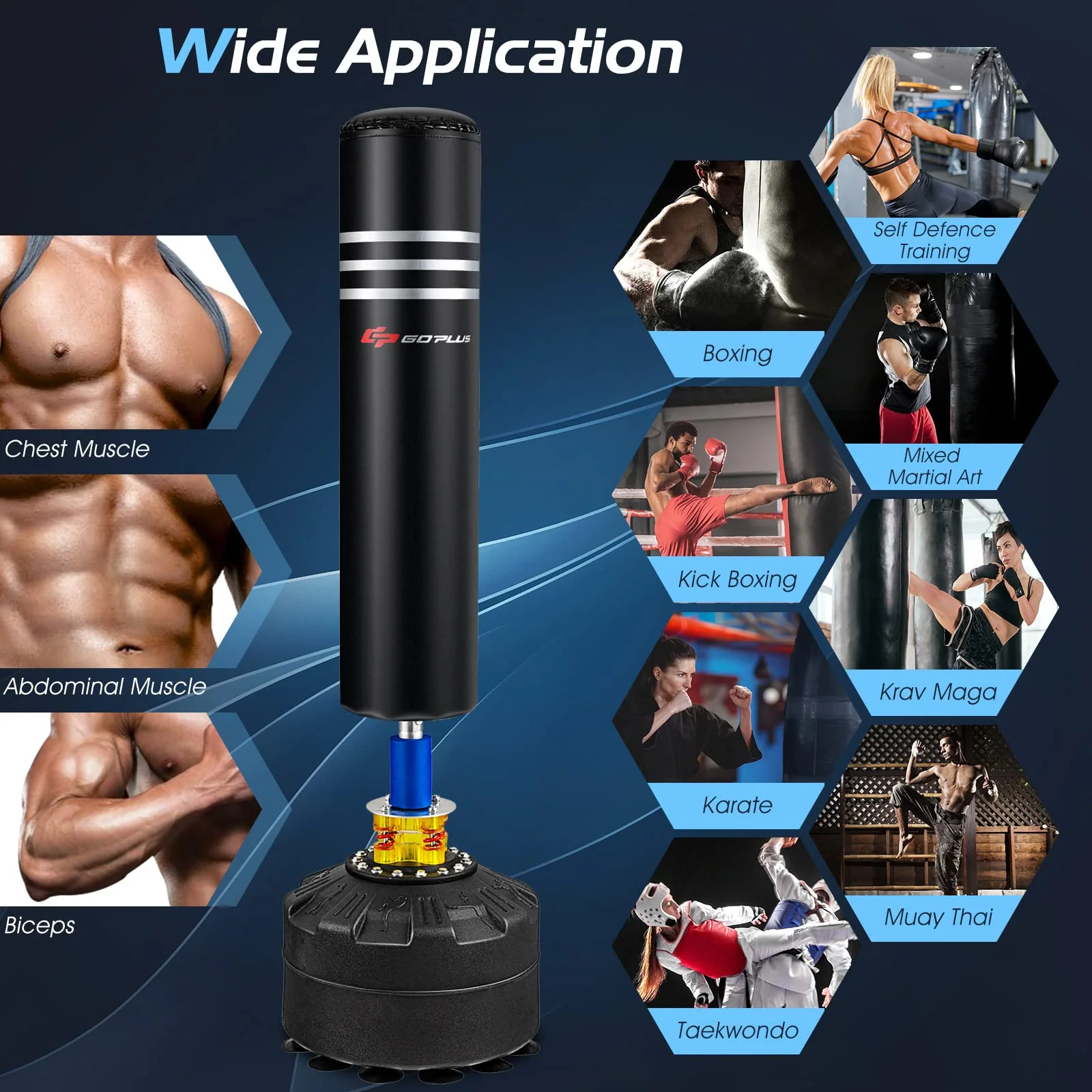 Goplus Freestanding Punching Bag 70", 220lbs Heavy Boxing Bag with Gloves, Shock Absorber, 12 Suction Cup Base - Image 8