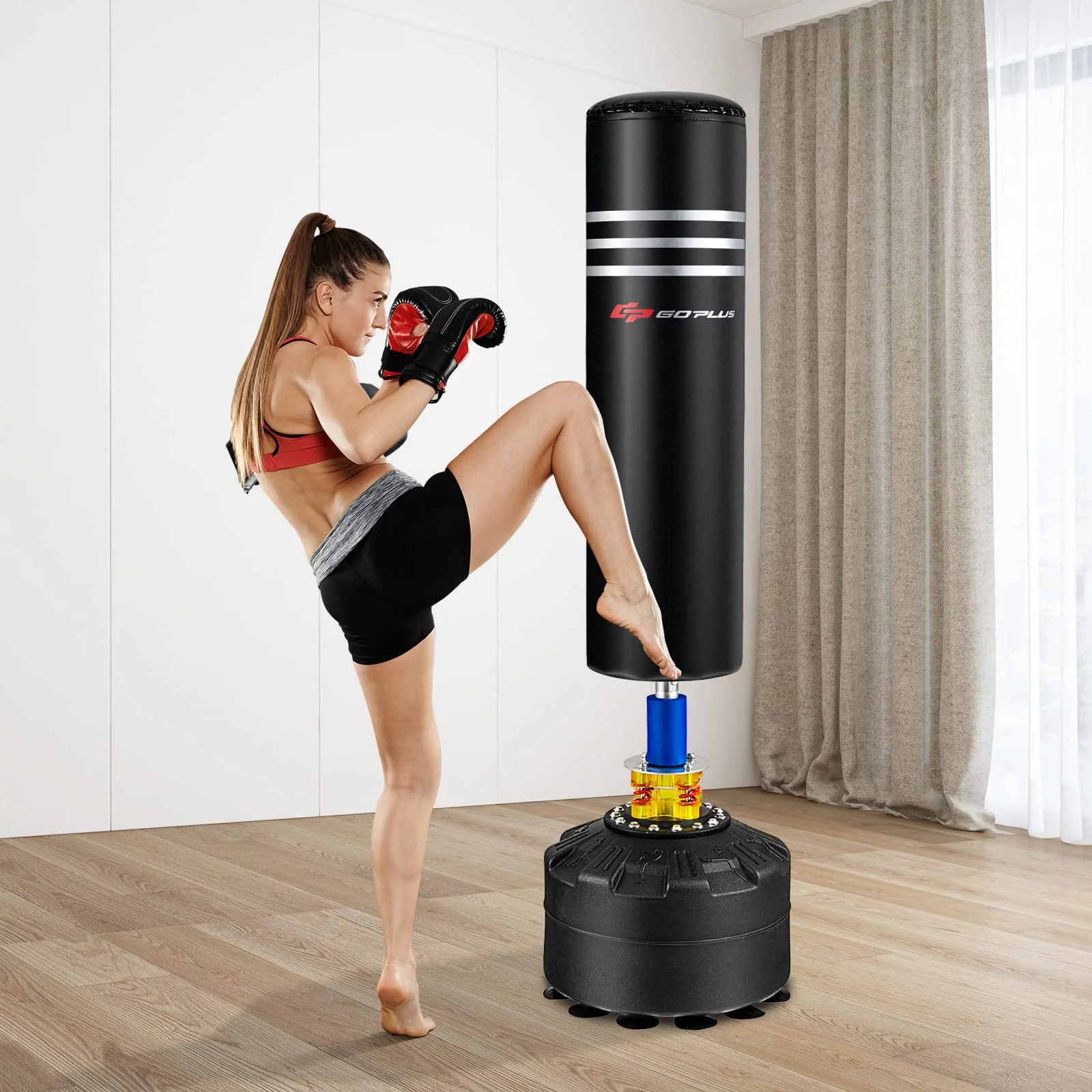 Goplus Freestanding Punching Bag 70", 220lbs Heavy Boxing Bag with Gloves, Shock Absorber, 12 Suction Cup Base - Image 9