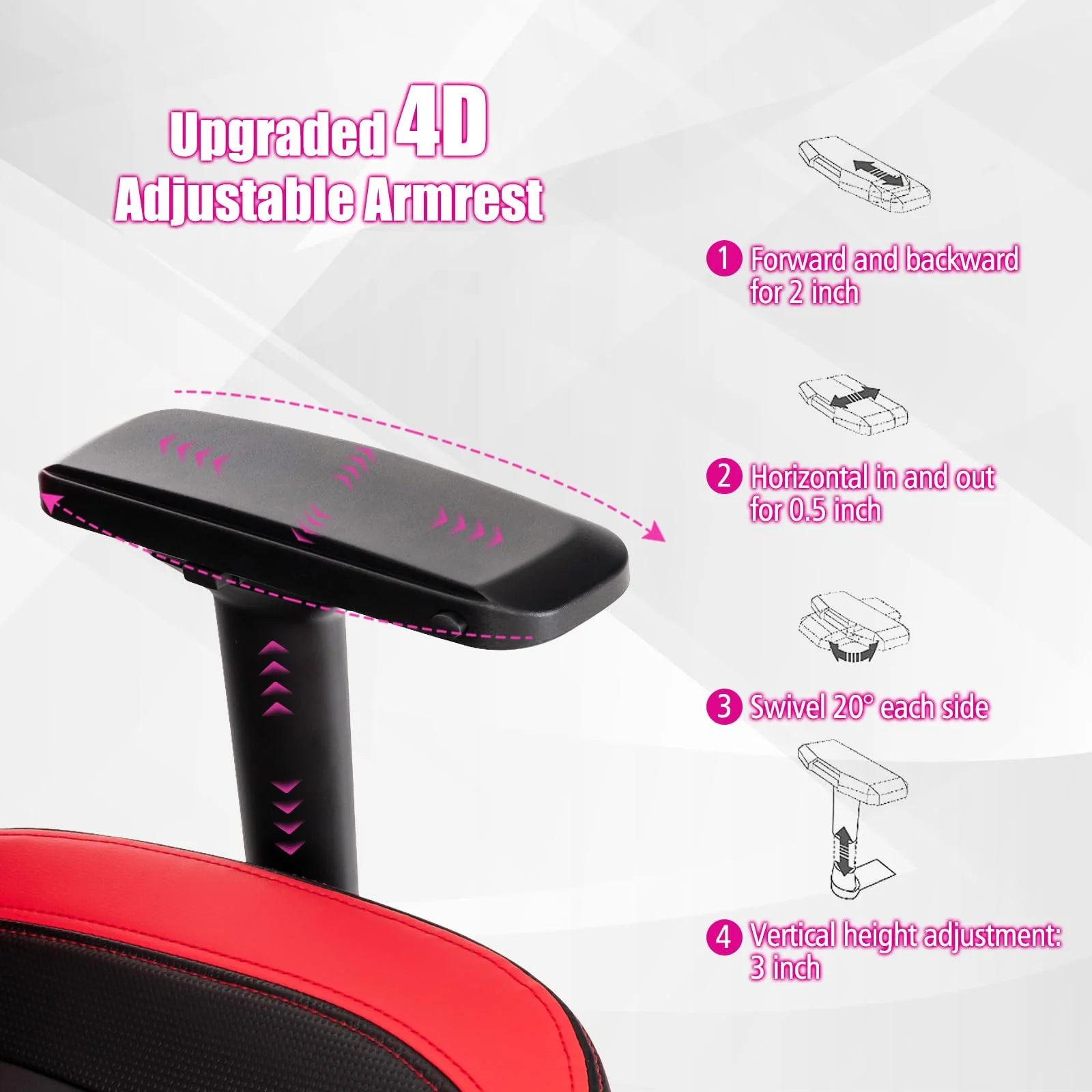 Goplus Gaming Chair, 360¡ã Swivel Computer Chair with Casters, Multi-Angle Reclining, Tension Control, 4D Armrest - Image 6