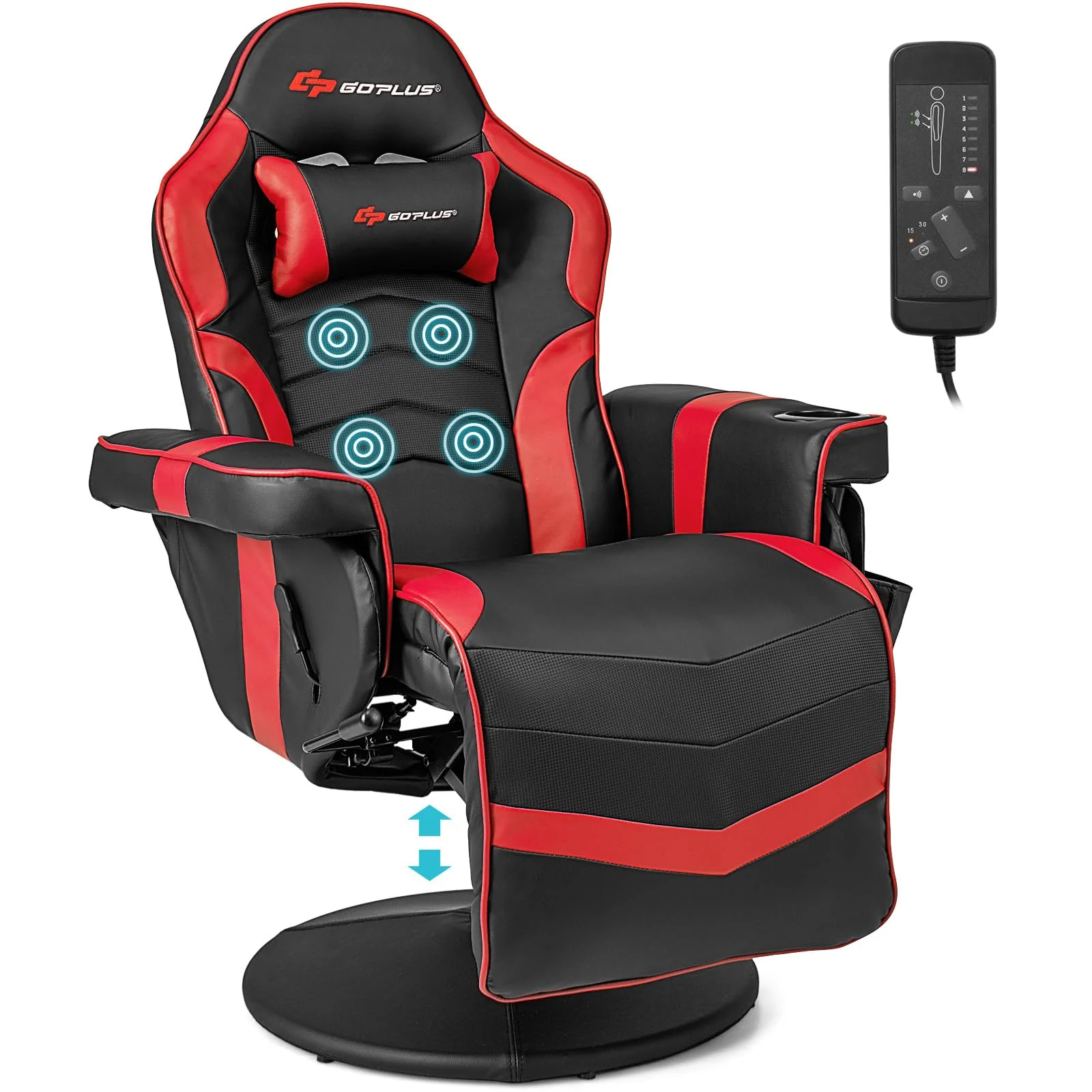 Goplus Gaming Chair, Height Adjustable Massage Video Game Chair with Retractable Footrest - Image 10