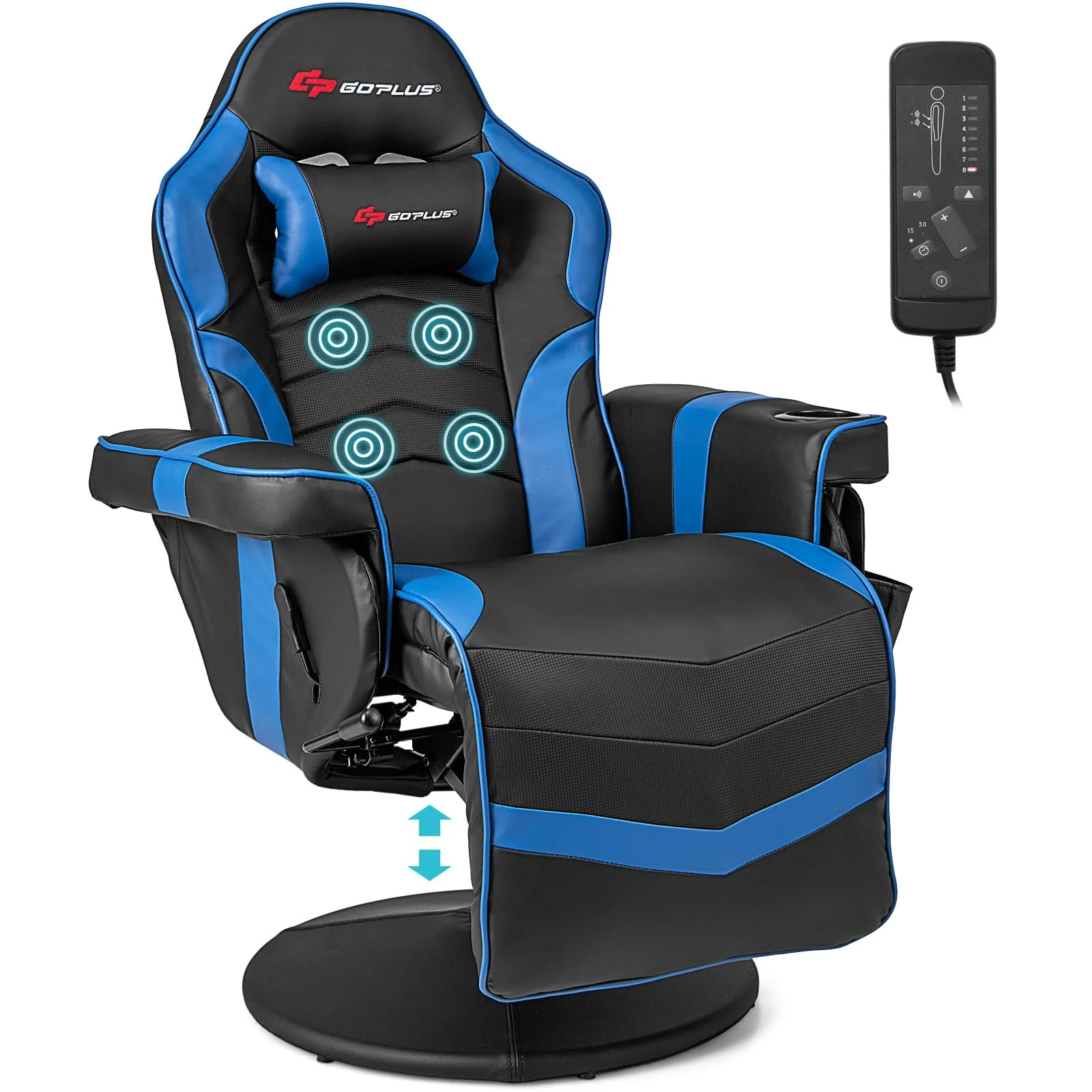 Goplus Gaming Chair, Height Adjustable Massage Video Game Chair with Retractable Footrest - Image 11
