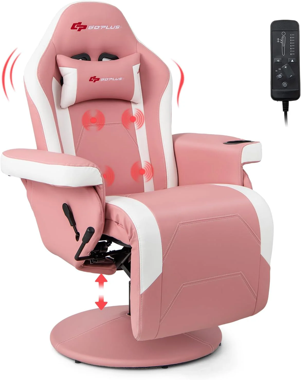 Goplus Gaming Chair, Height Adjustable Massage Video Game Chair with Retractable Footrest - Image 12