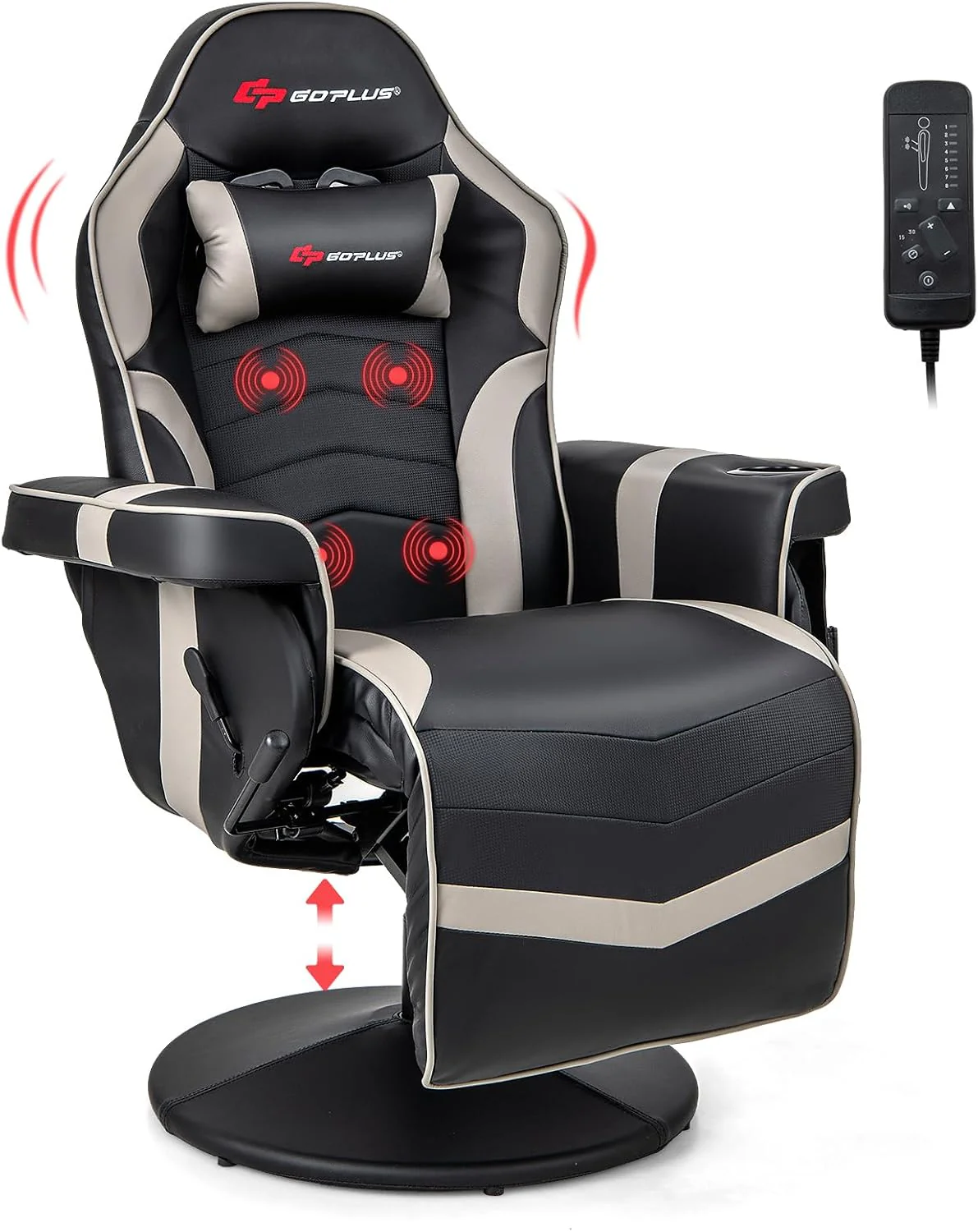 Goplus Gaming Chair, Height Adjustable Massage Video Game Chair with Retractable Footrest - Image 13
