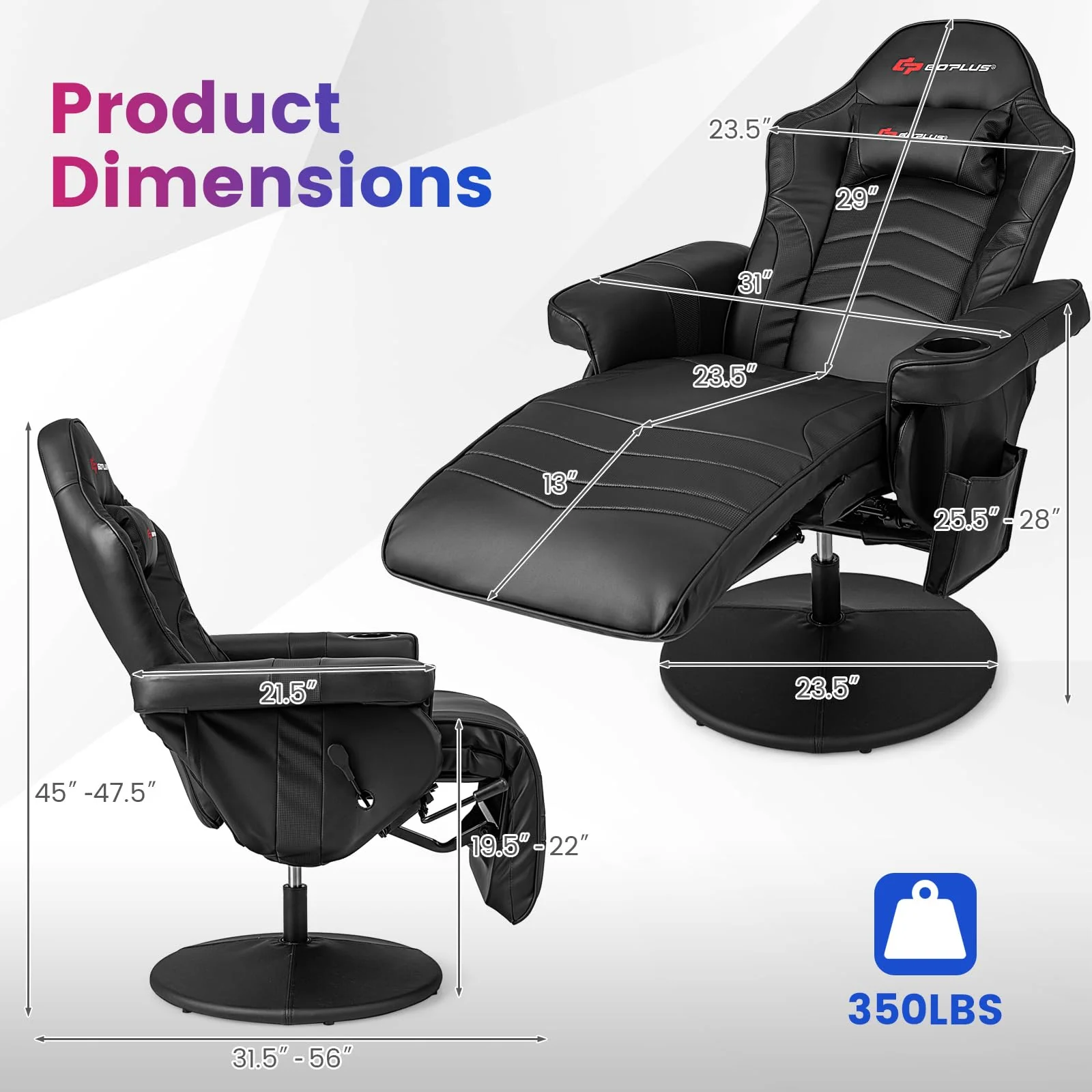 Goplus Gaming Chair, Height Adjustable Massage Video Game Chair with Retractable Footrest - Image 4