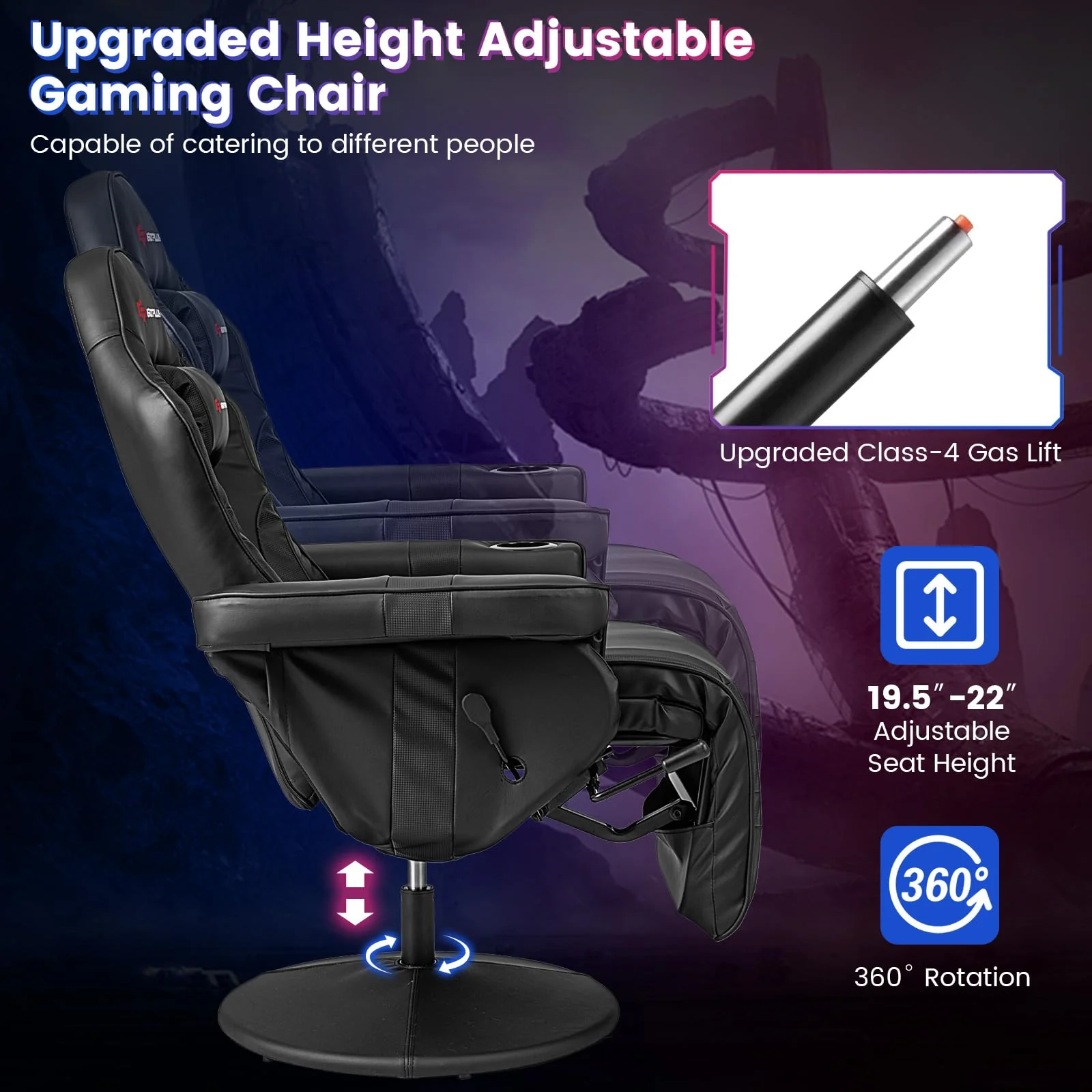 Goplus Gaming Chair, Height Adjustable Massage Video Game Chair with Retractable Footrest - Image 5