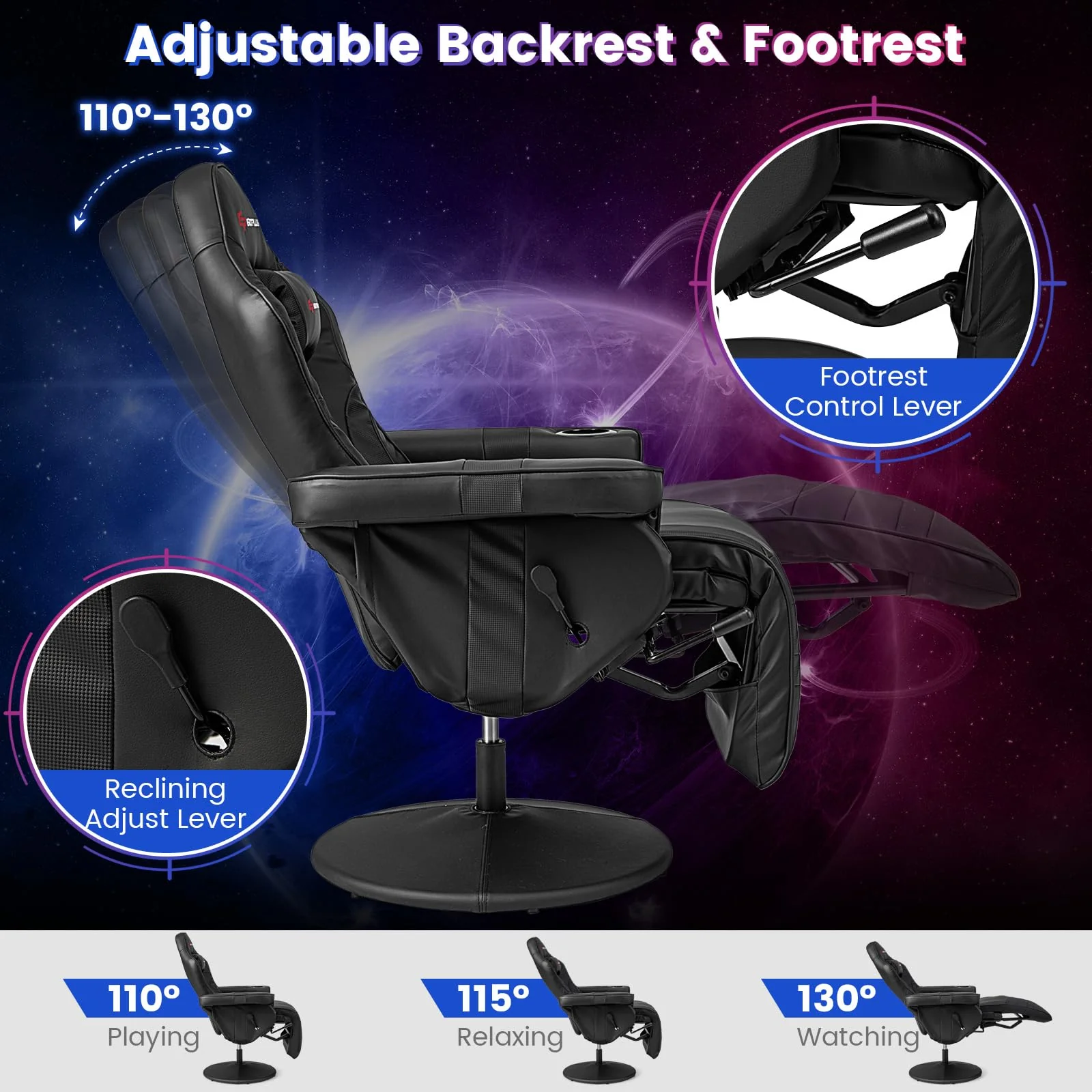 Goplus Gaming Chair, Height Adjustable Massage Video Game Chair with Retractable Footrest - Image 8