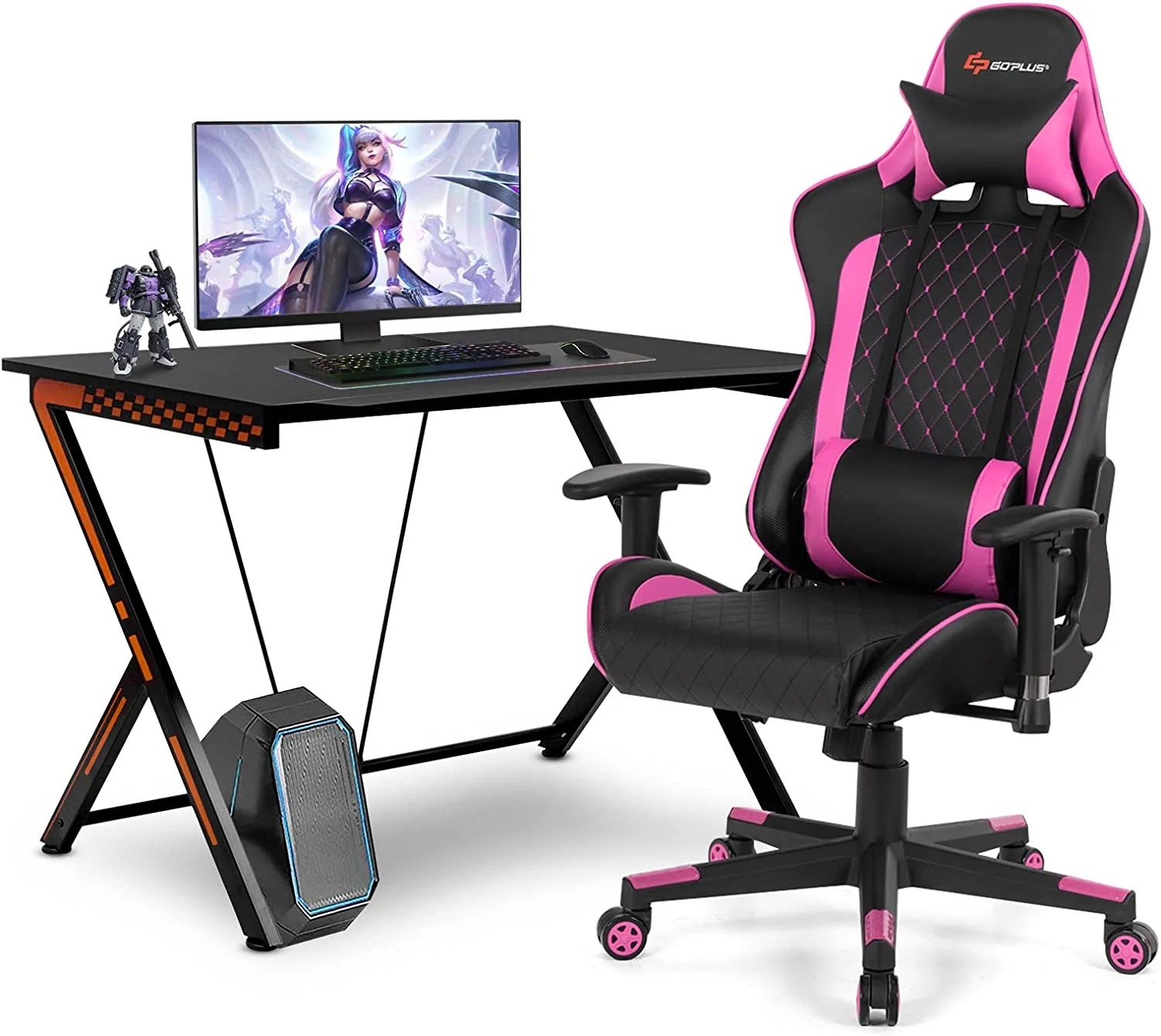 Goplus Gaming Desk & Chair Combo Set, Racing Style Home Office Gamer Workstation w/Massage Lumbar Support & Headrest - Image 11