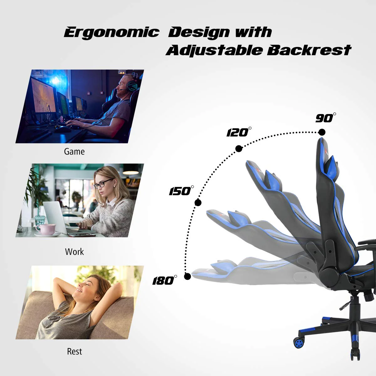Goplus Gaming Desk & Chair Combo Set, Racing Style Home Office Gamer Workstation w/Massage Lumbar Support & Headrest - Image 3