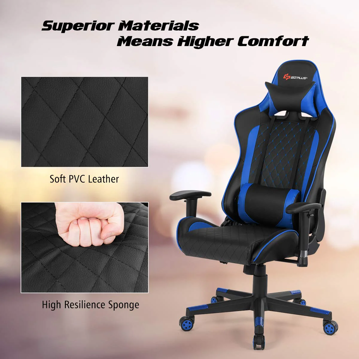 Goplus Gaming Desk & Chair Combo Set, Racing Style Home Office Gamer Workstation w/Massage Lumbar Support & Headrest - Image 5