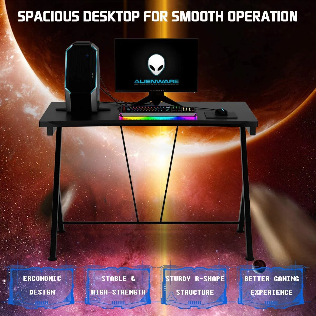 Goplus Gaming Desk & Chair Combo Set, Racing Style Home Office Gamer Workstation w/Massage Lumbar Support & Headrest - Image 6