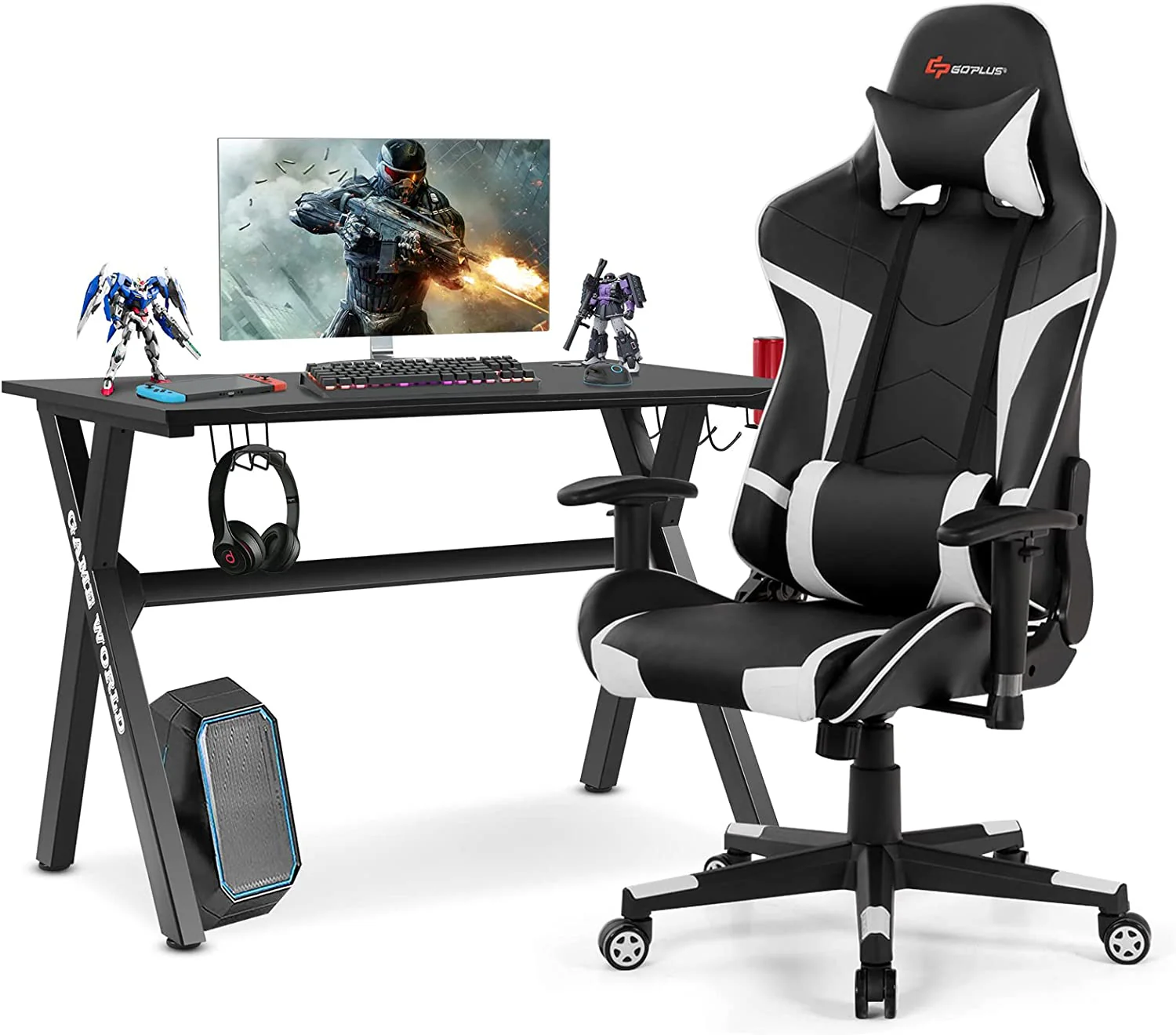 Goplus Gaming Desk & Chair Combo Set, Racing Style X Shaped E-Sport Gamer Desk & PVC Computer Chair - Image 12