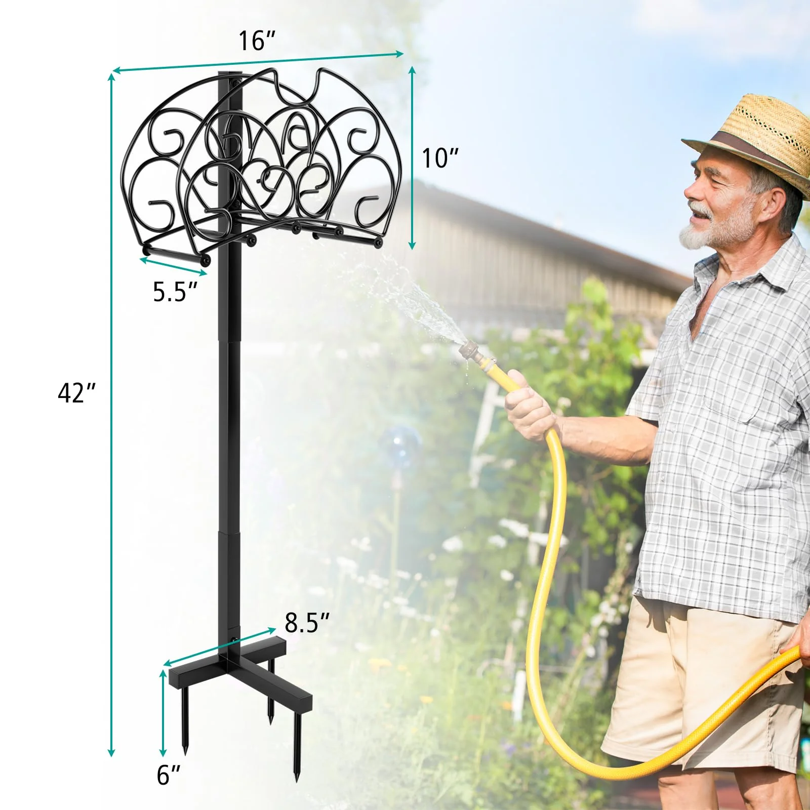 Goplus Garden Hose Holder, Detachable Metal Hose Stand Rack with 3 Anchor Points - Image 5