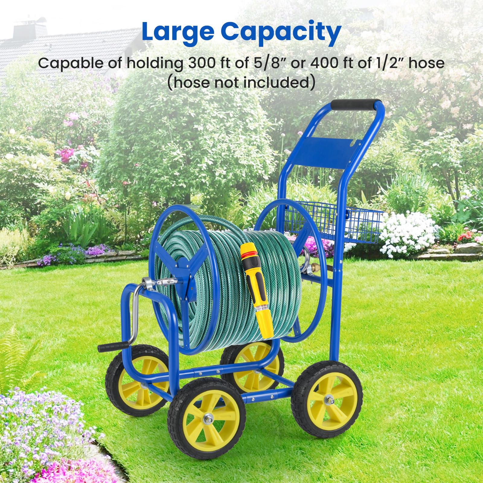 Goplus Garden Hose Reel Cart | 300 FT of 5/8" Large Capacity - Image 2