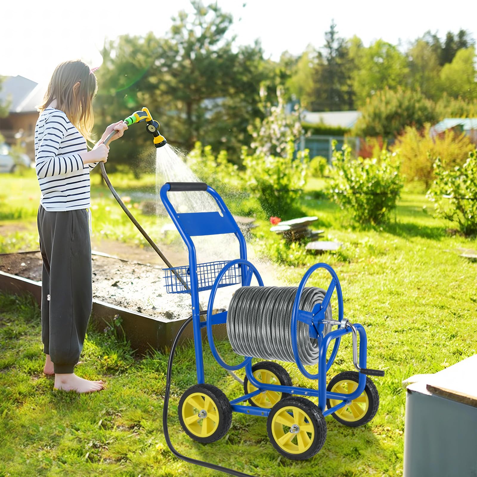 Goplus Garden Hose Reel Cart | 300 FT of 5/8" Large Capacity - Image 3