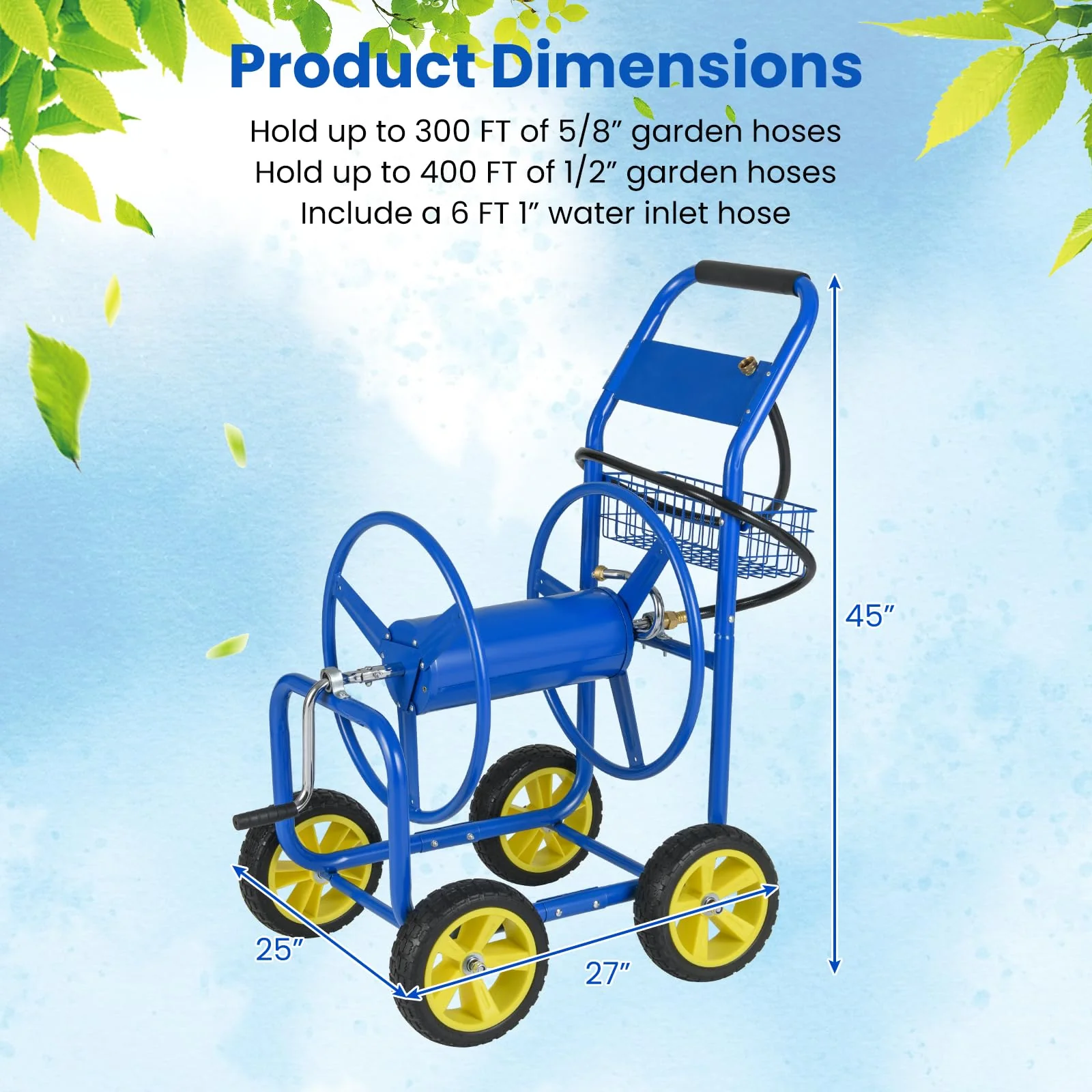 Goplus Garden Hose Reel Cart | 300 FT of 5/8" Large Capacity - Image 4