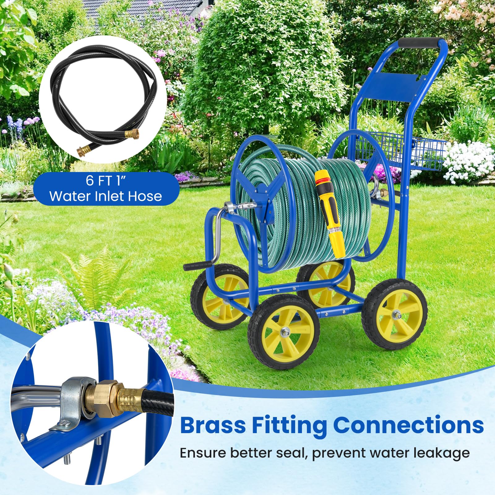 Goplus Garden Hose Reel Cart | 300 FT of 5/8" Large Capacity - Image 5