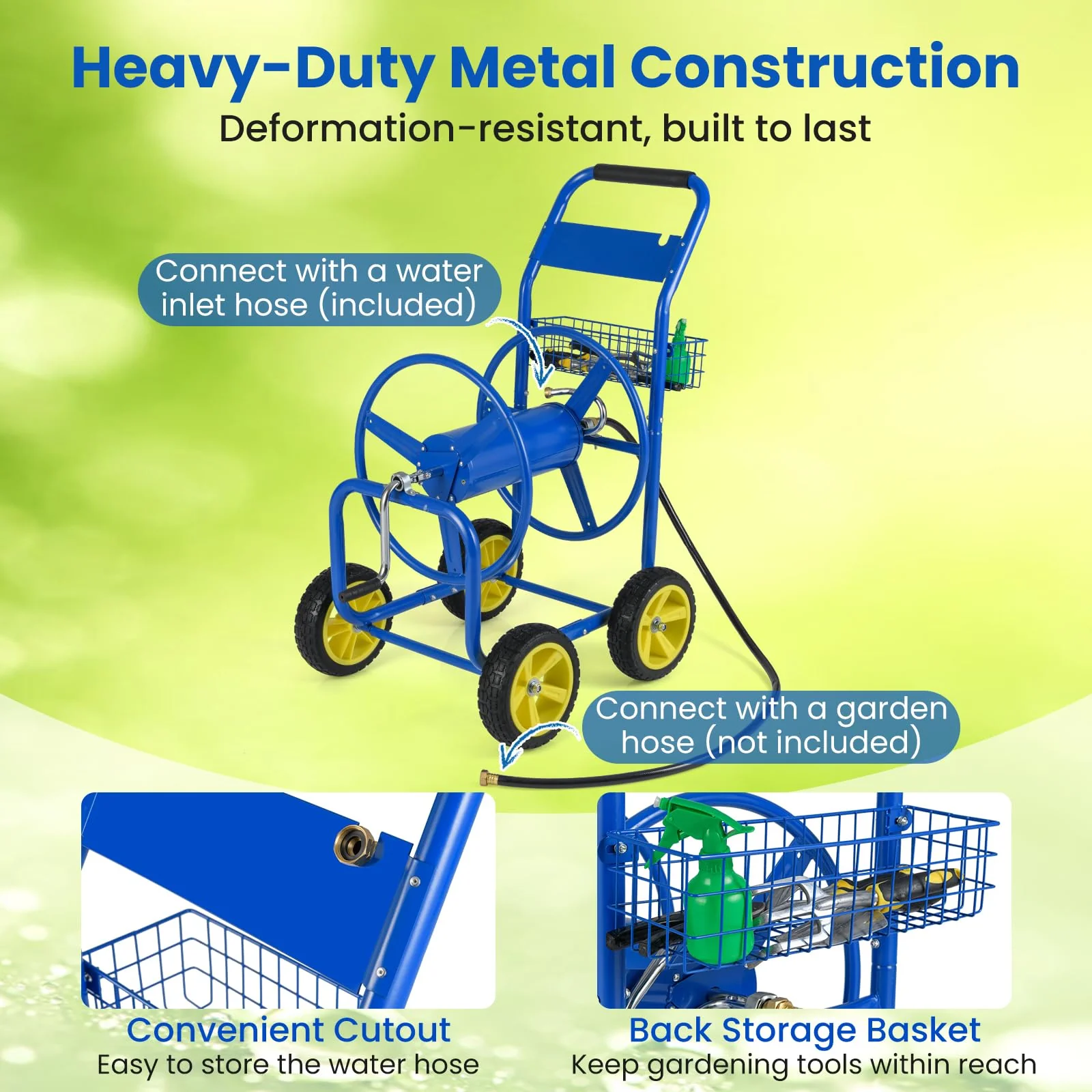 Goplus Garden Hose Reel Cart | 300 FT of 5/8" Large Capacity - Image 6
