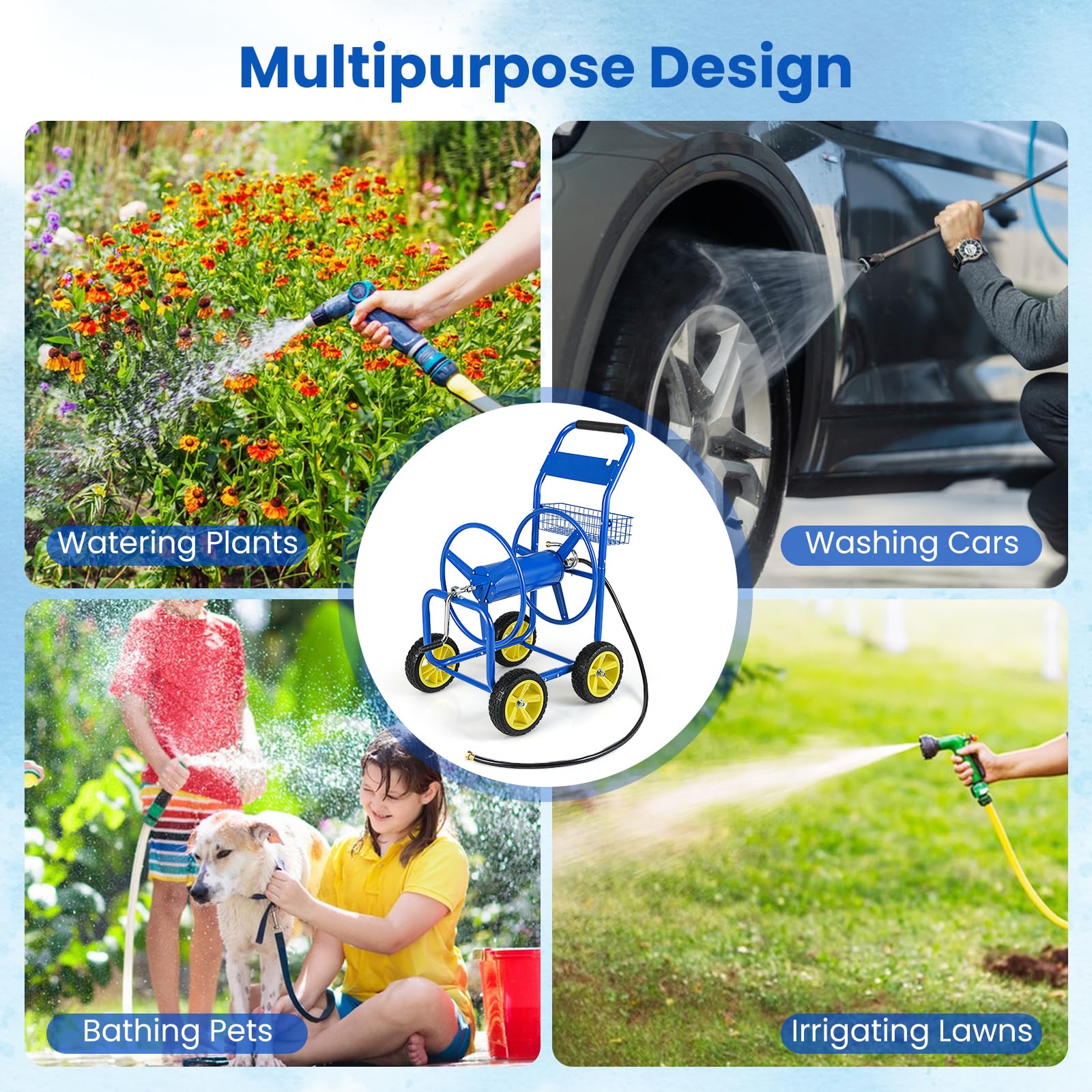 Goplus Garden Hose Reel Cart | 300 FT of 5/8" Large Capacity - Image 7