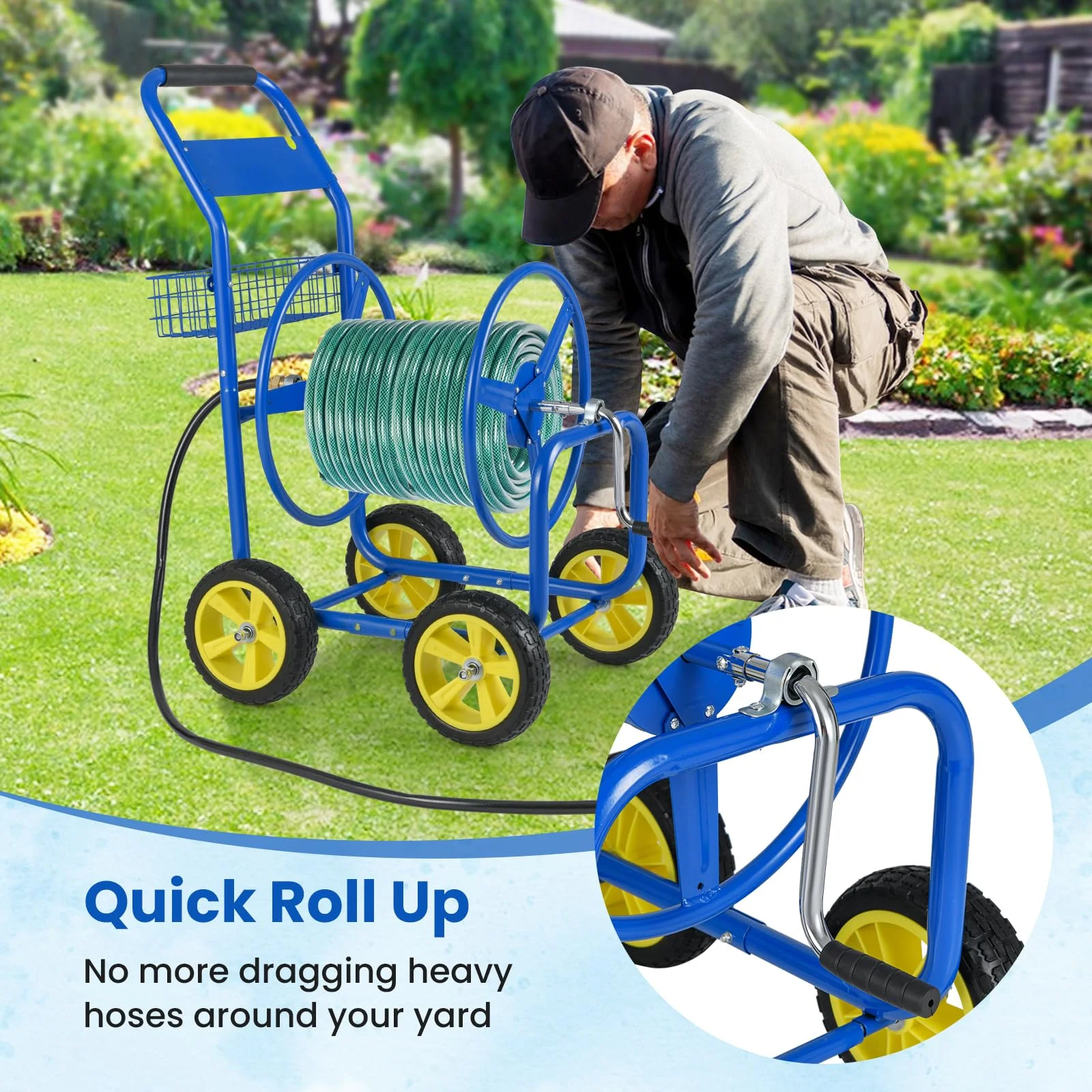 Goplus Garden Hose Reel Cart | 300 FT of 5/8" Large Capacity - Image 8