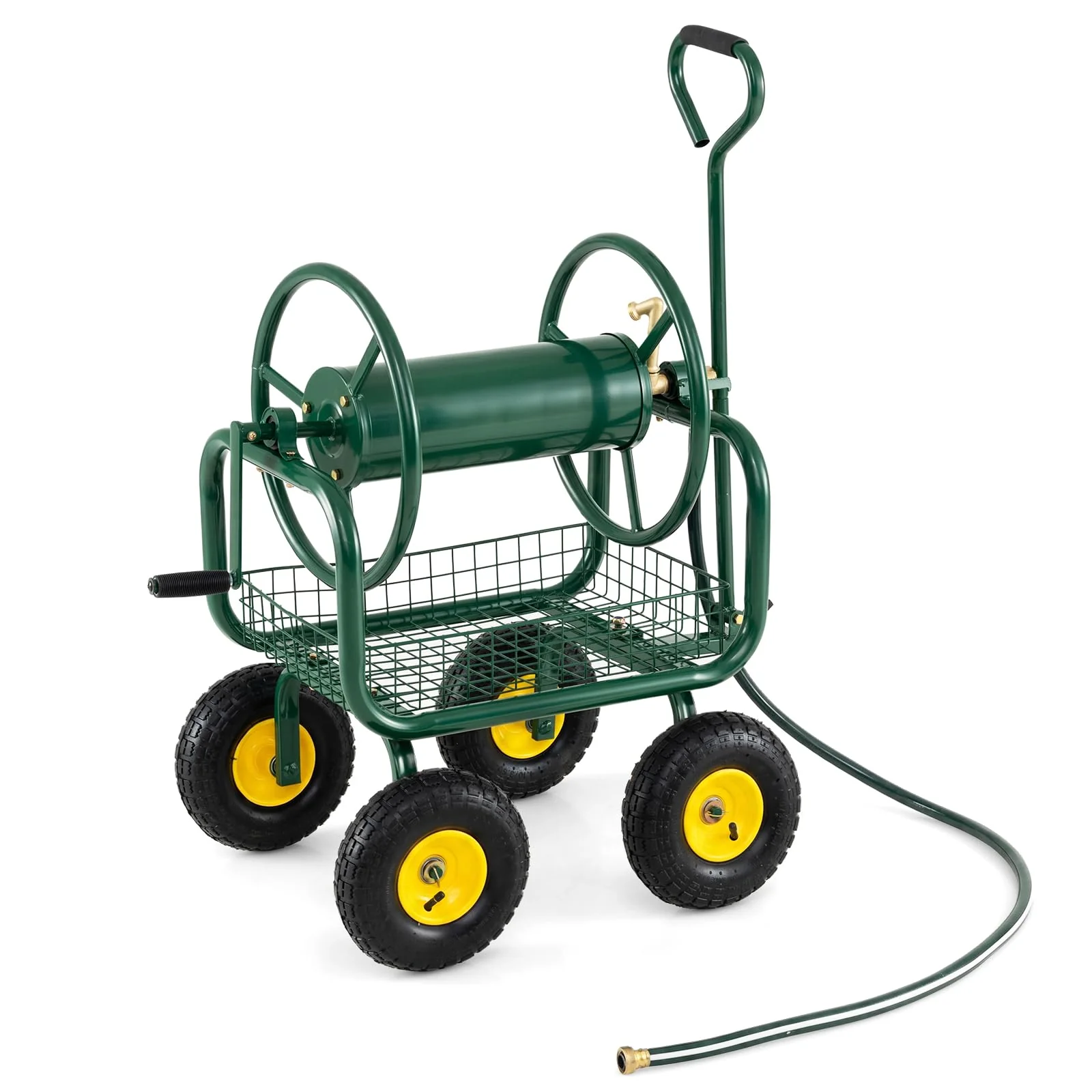 Goplus Hose Reel Cart with Storage Basket Hold Up to 300 ft of 5/8" Hoses - Image 10