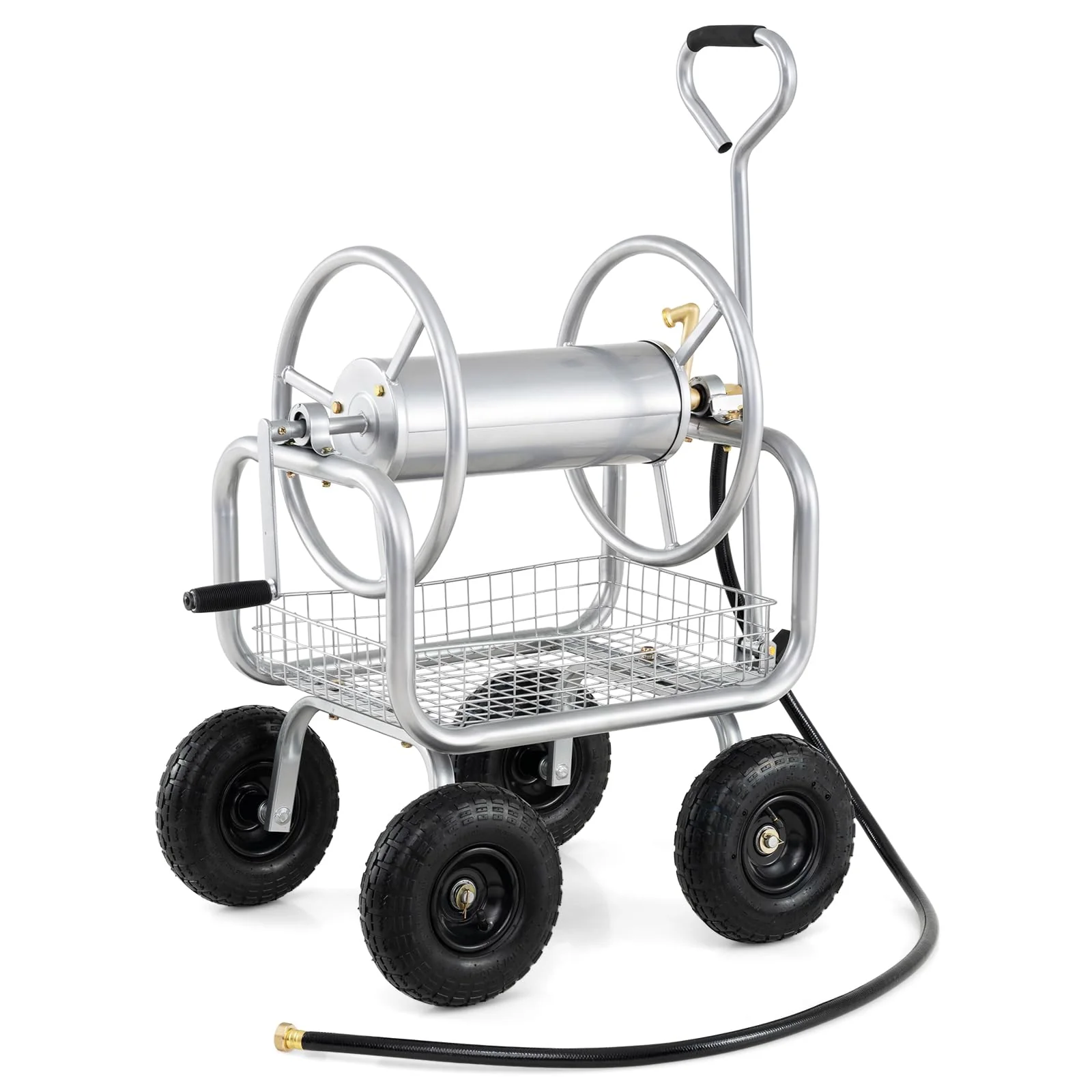 Goplus Hose Reel Cart with Storage Basket Hold Up to 300 ft of 5/8" Hoses - Image 11