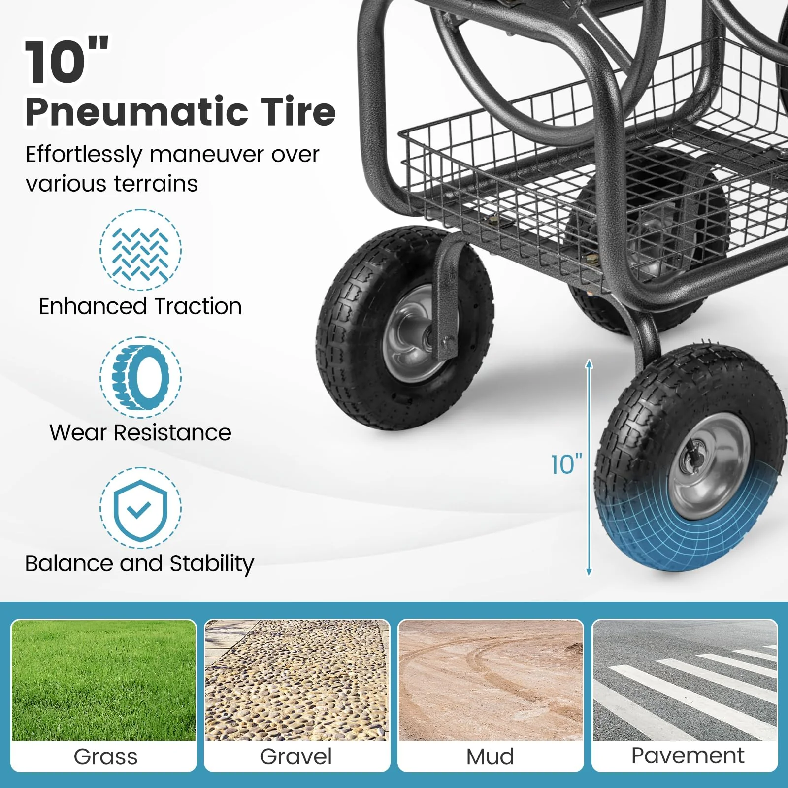 Goplus Hose Reel Cart with Storage Basket Hold Up to 300 ft of 5/8" Hoses - Image 4