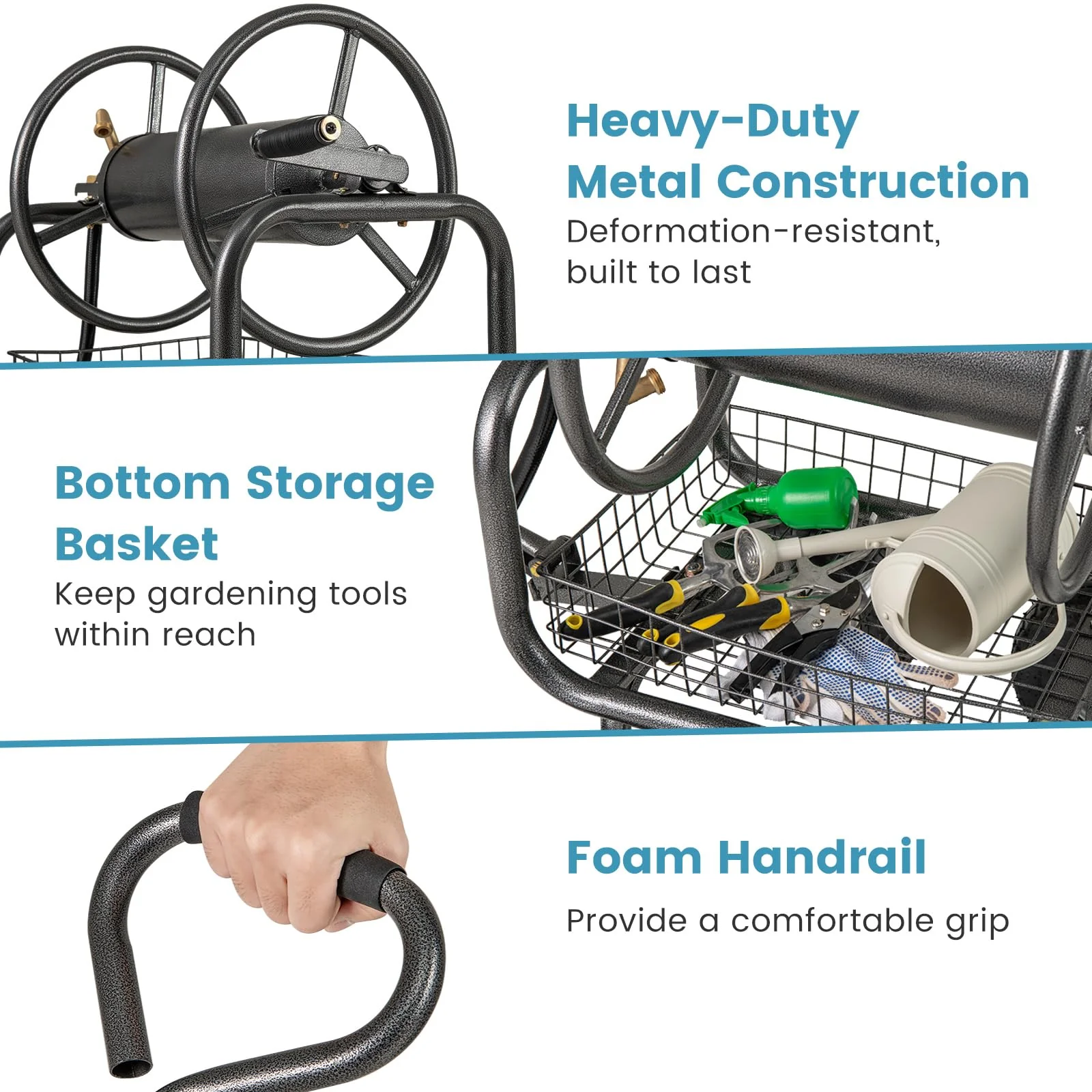 Goplus Hose Reel Cart with Storage Basket Hold Up to 300 ft of 5/8" Hoses - Image 5