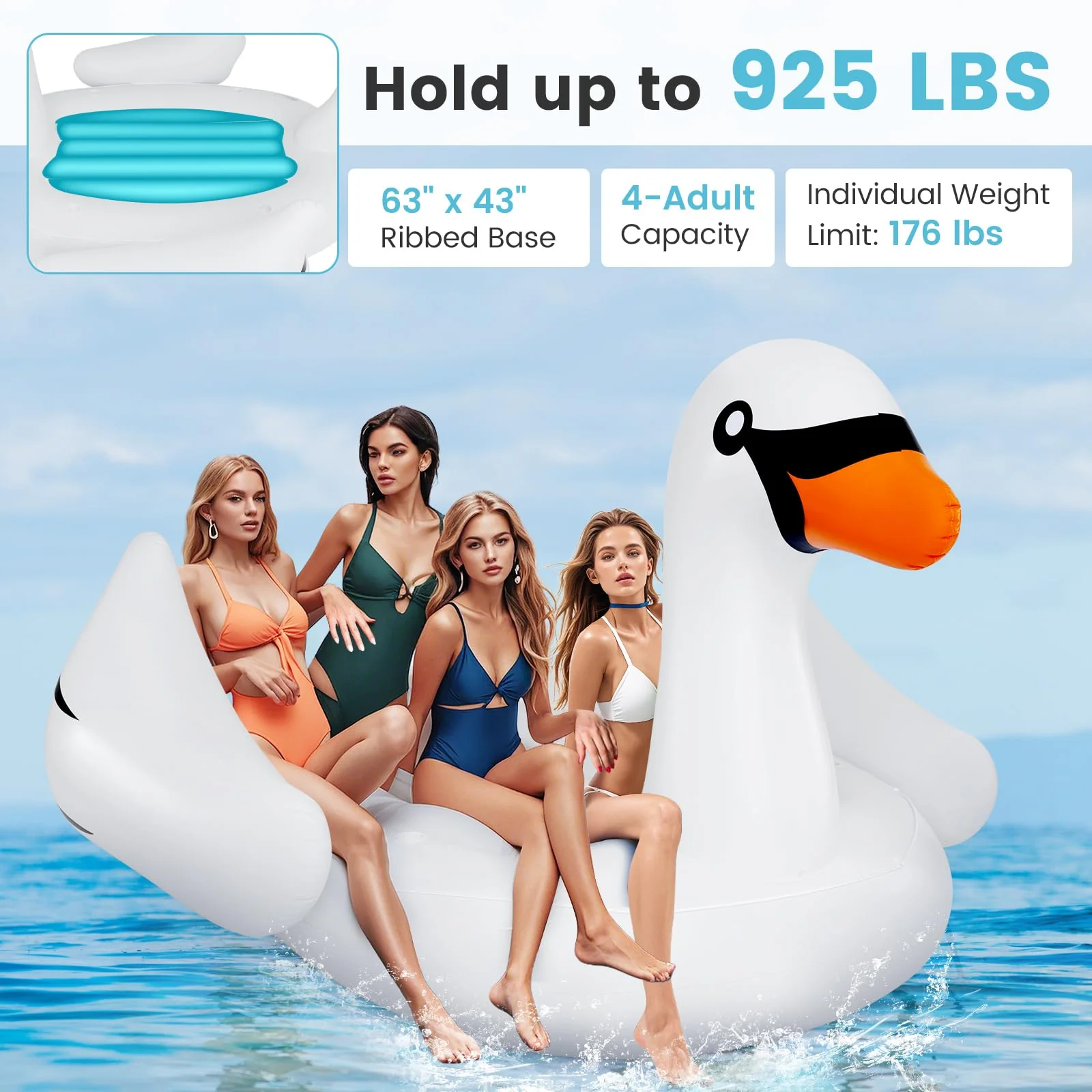 Goplus Giant Flamingo Pool Float, 4 People Inflatable Pool Raft w/Air Pump & Cup Holders for Adults Kids - Image 3