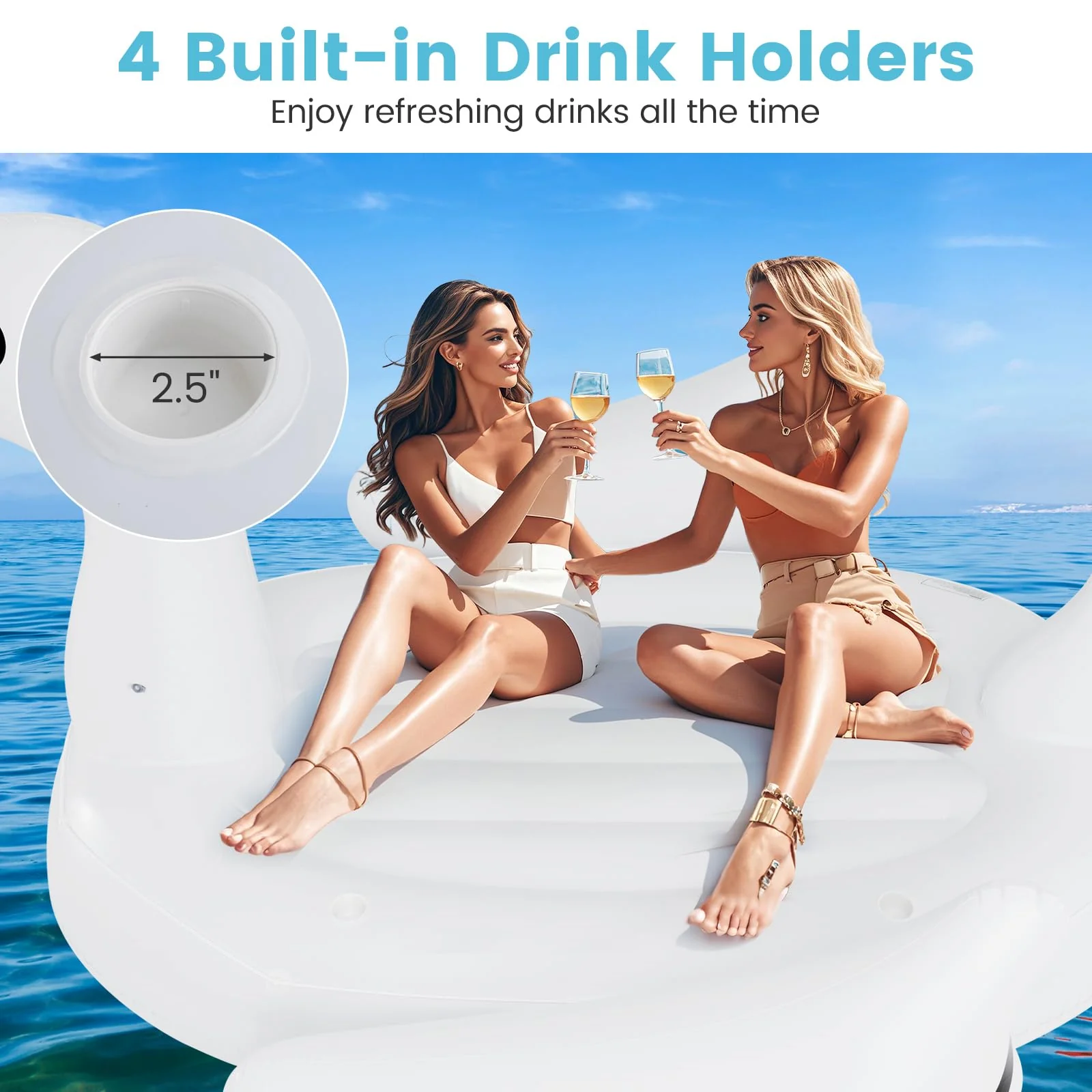 Goplus Giant Flamingo Pool Float, 4 People Inflatable Pool Raft w/Air Pump & Cup Holders for Adults Kids - Image 4