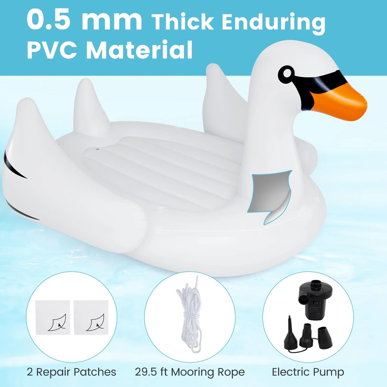 Goplus Giant Flamingo Pool Float, 4 People Inflatable Pool Raft w/Air Pump & Cup Holders for Adults Kids - Image 5