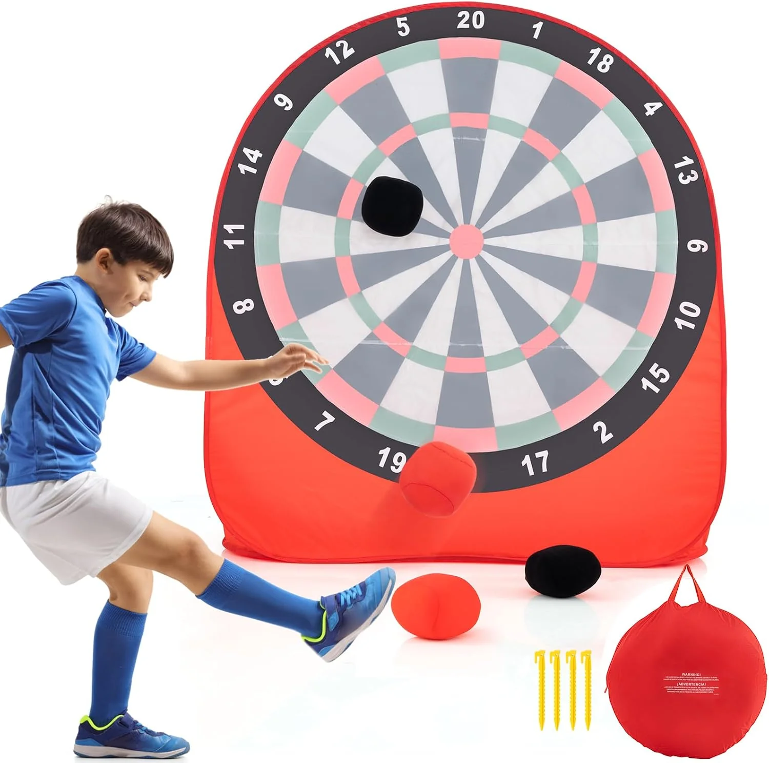 Goplus Giant Kick Darts, Large Dart Board w/ 4 Kick Balls, Carrying Bag - Image 10