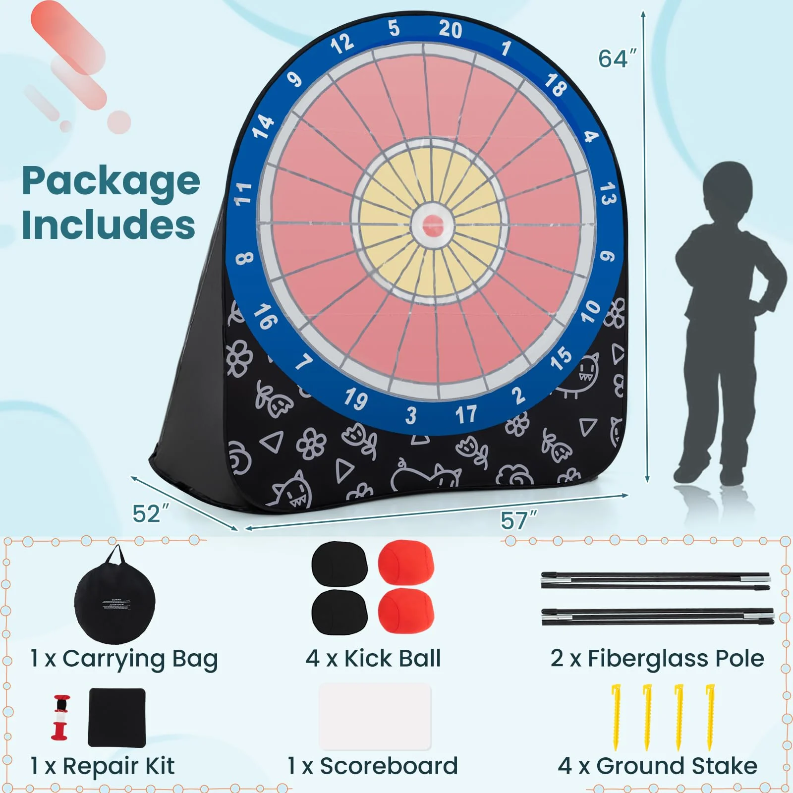 Goplus Giant Kick Darts, Large Dart Board w/ 4 Kick Balls, Carrying Bag - Image 7