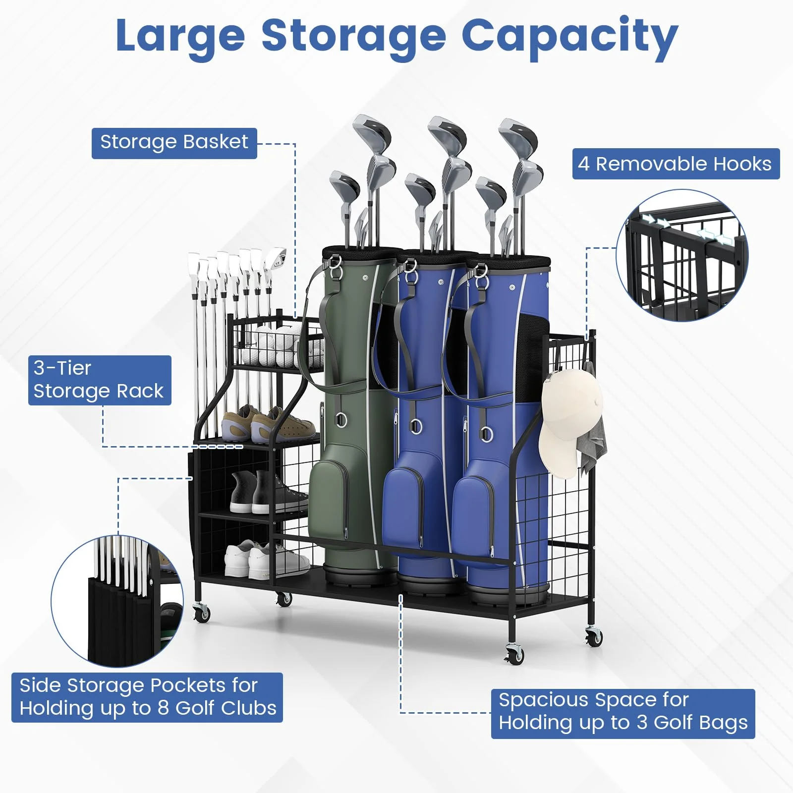 Goplus Golf Bag Organizer for Clubs Balls and Golfing Equipment Accessories - Image 3