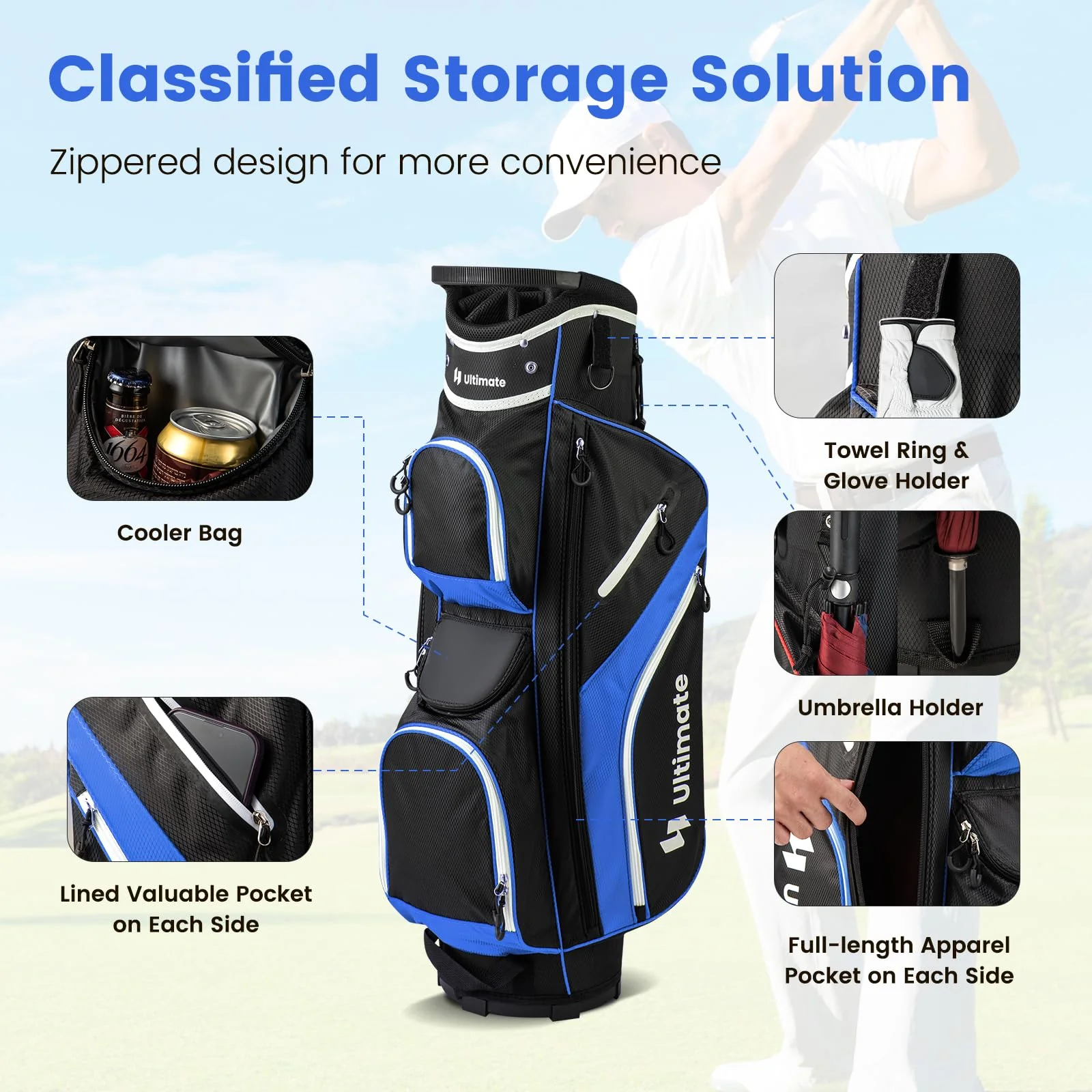 Goplus Golf Cart Bag with 14-Way Top Dividers, Golf Cart Bag Golf Club Bag, Lightweight Golf Bag for Men Women - Image 3