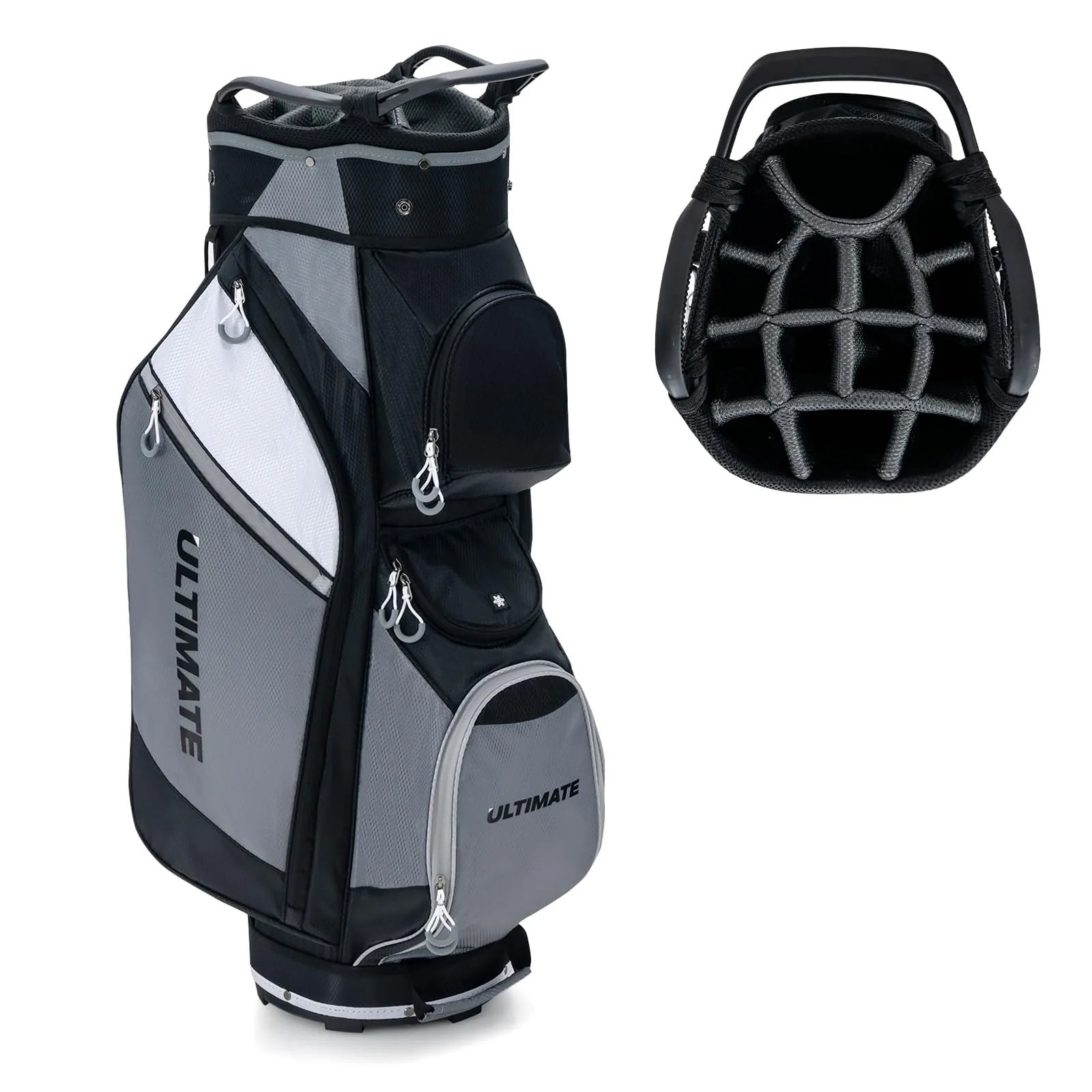 Goplus Golf Cart Bag with 14-Way Top Dividers, Golf Club Bag with 7 Zippered Pockets Including Cooler Bag