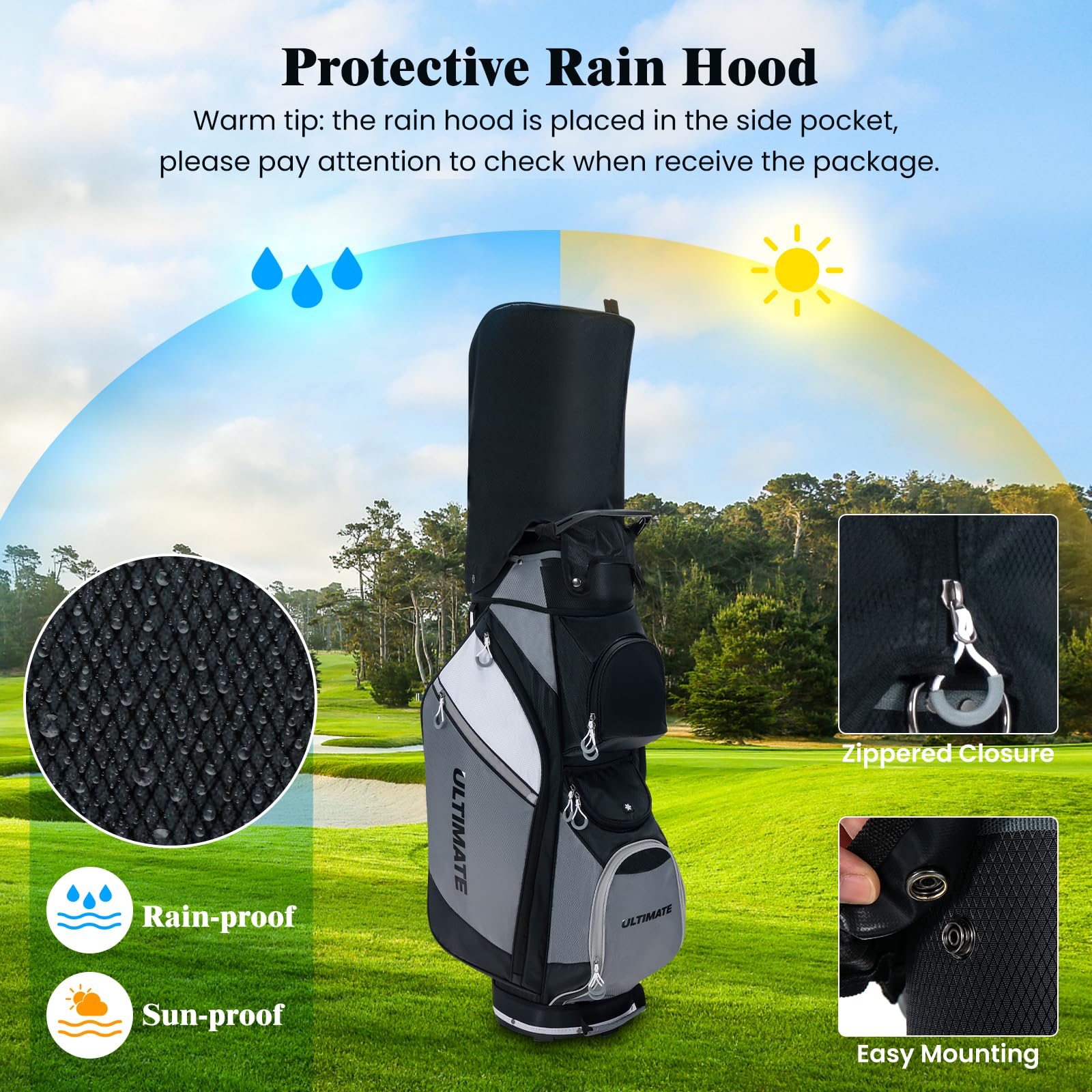 Goplus Golf Cart Bag with 14-Way Top Dividers, Golf Club Bag with 7 Zippered Pockets Including Cooler Bag - Image 4