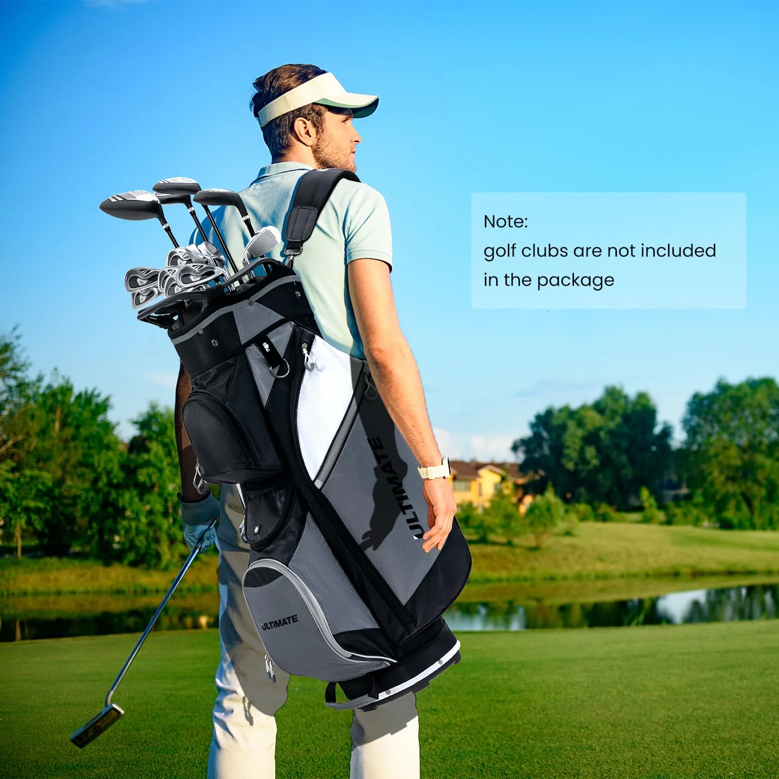 Goplus Golf Cart Bag with 14-Way Top Dividers, Golf Club Bag with 7 Zippered Pockets Including Cooler Bag - Image 6