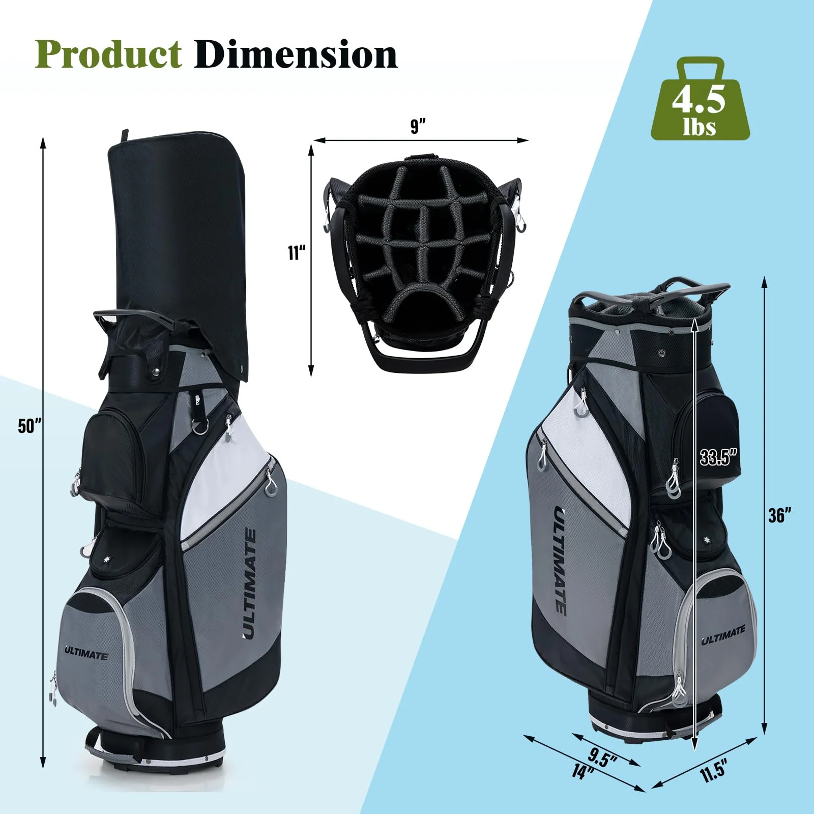 Goplus Golf Cart Bag with 14-Way Top Dividers, Golf Club Bag with 7 Zippered Pockets Including Cooler Bag - Image 7