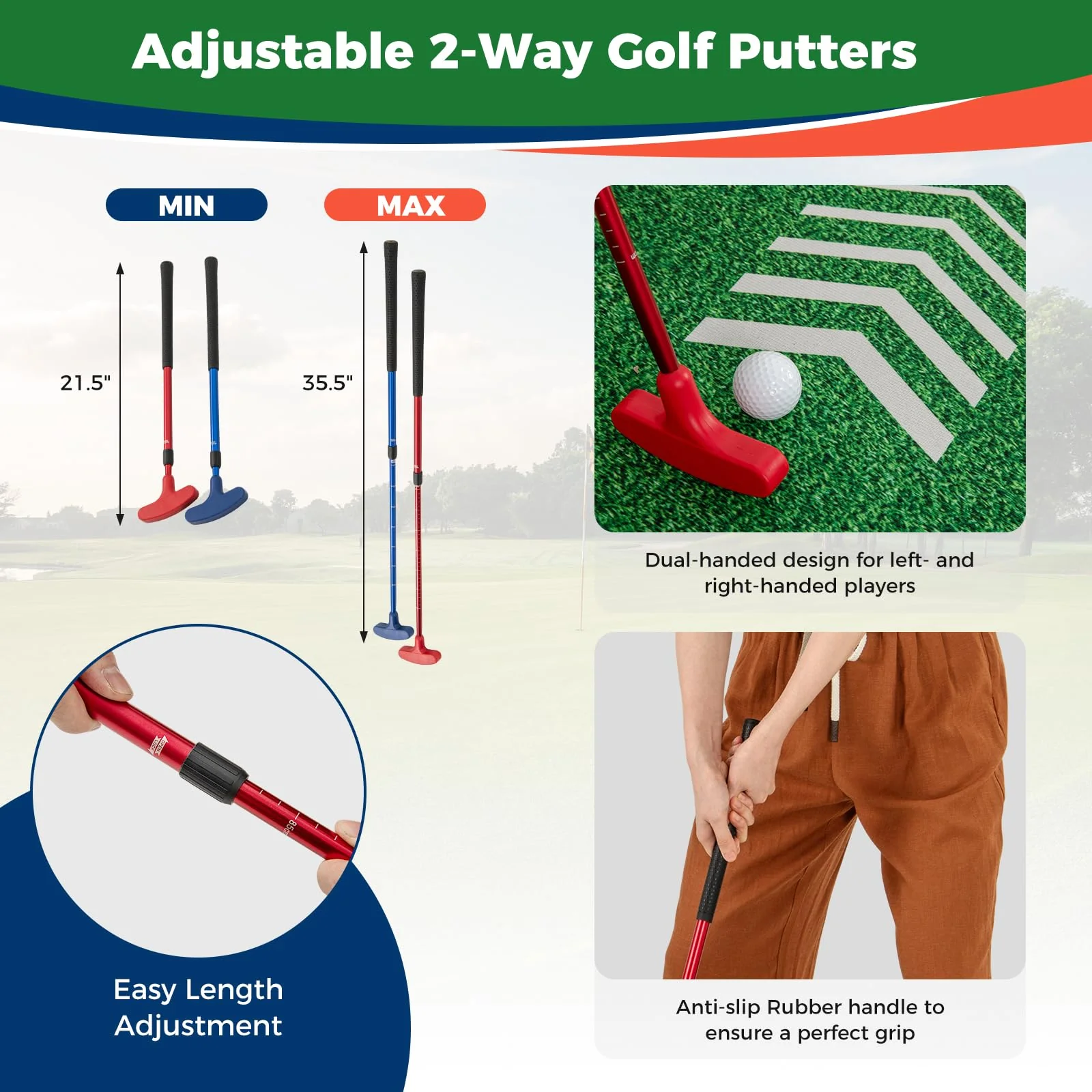Goplus Golf Game Set with 2 Adjustable Putters & 6 Balls - Image 6