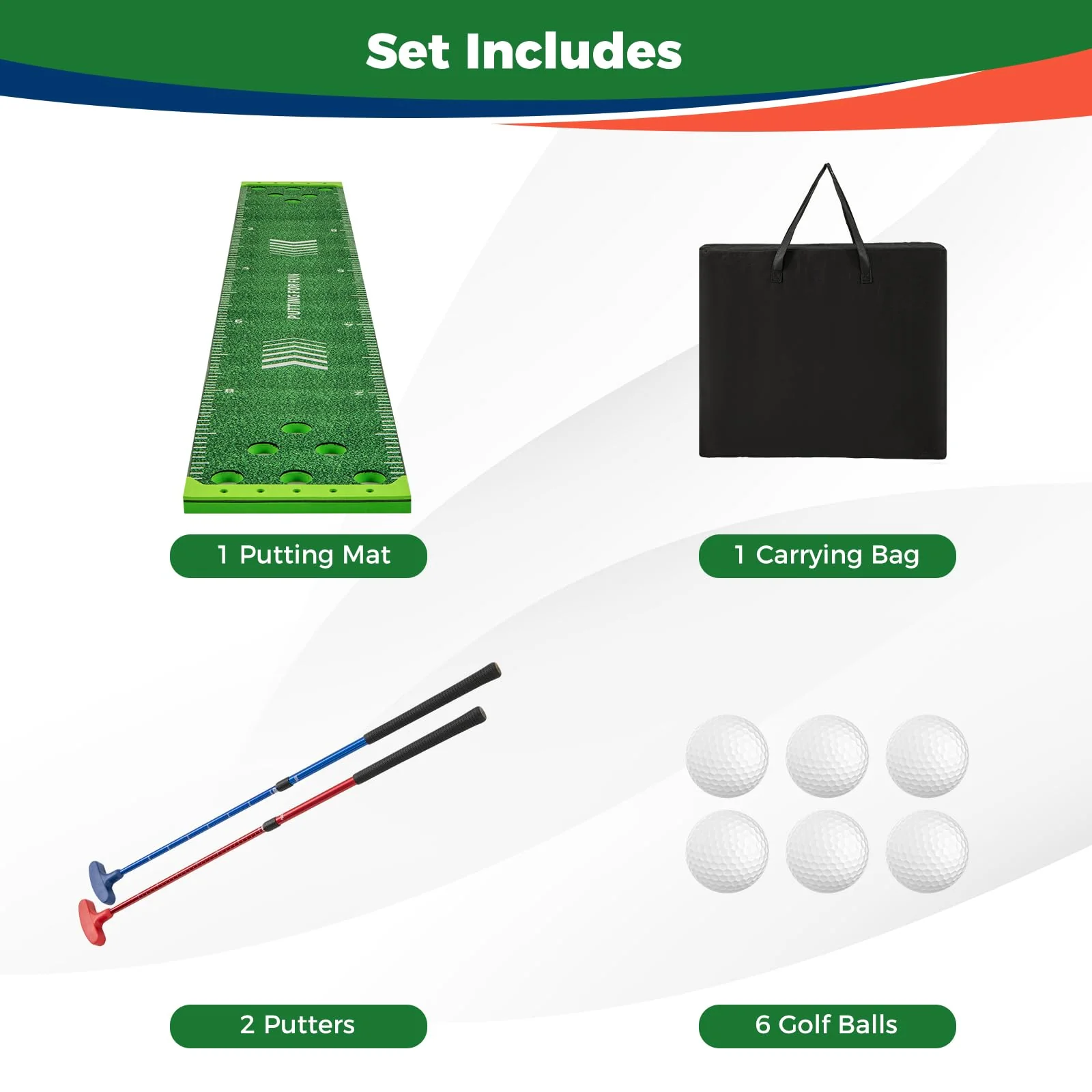 Goplus Golf Game Set with 2 Adjustable Putters & 6 Balls - Image 8