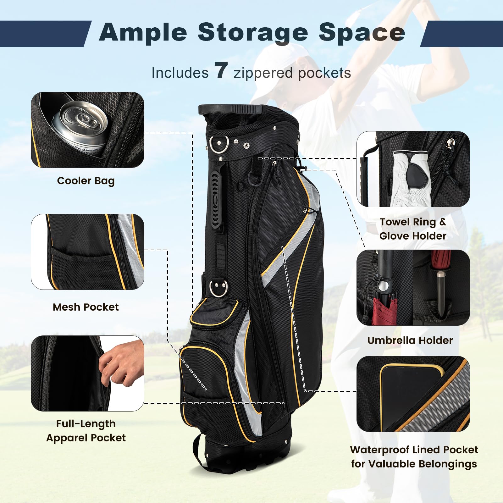 Goplus Golf Stand Bag, Golf Club Bag 8 Way Top Dividers - Image 4
