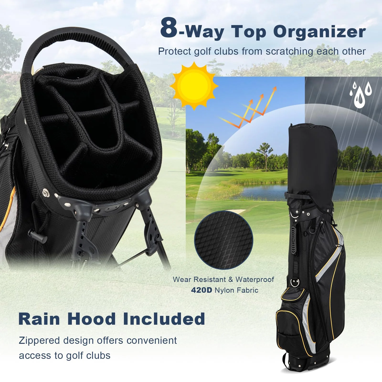 Goplus Golf Stand Bag, Golf Club Bag 8 Way Top Dividers - Image 5